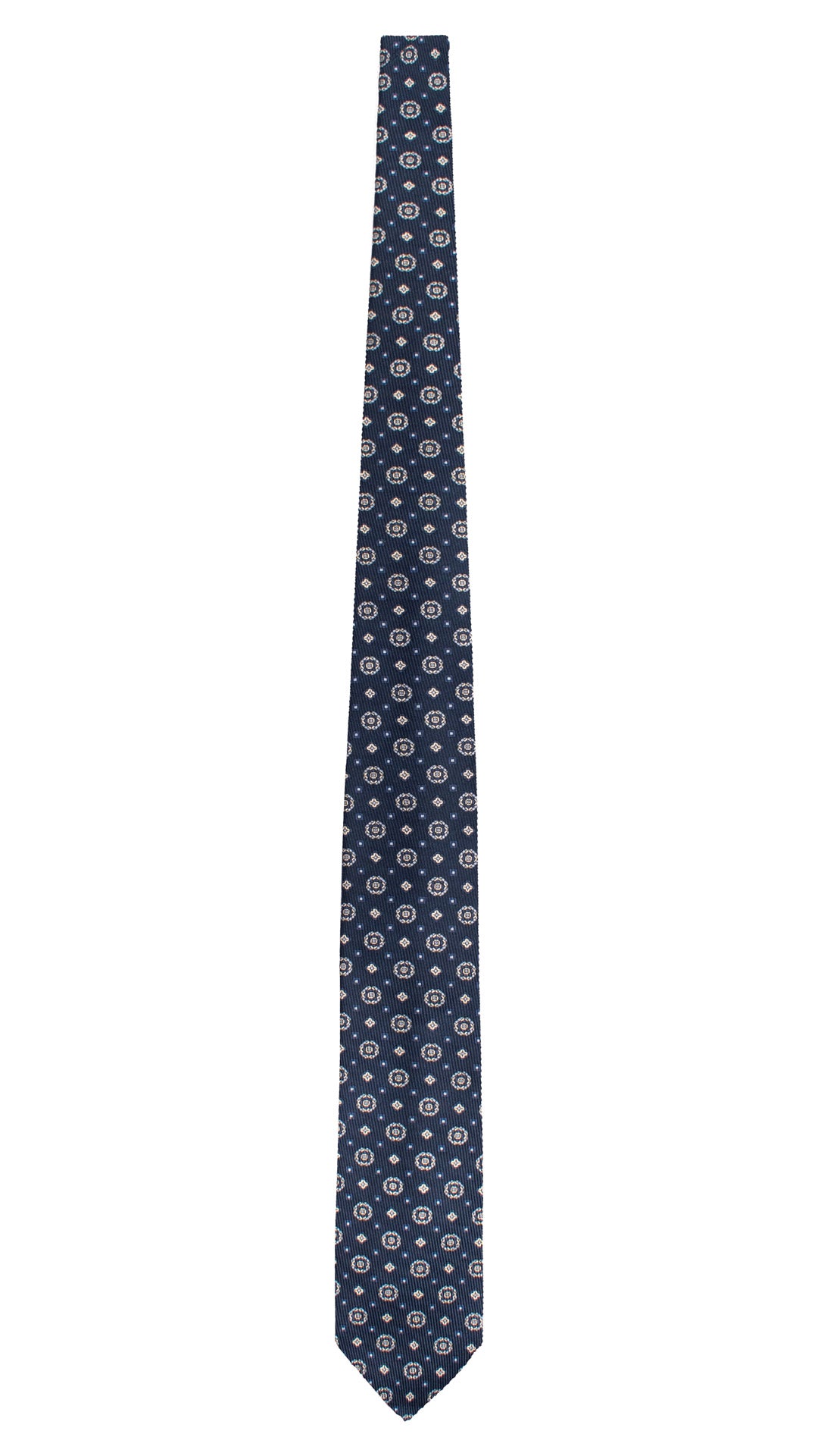 Cravatta in Saia di Seta Blu Fantasia Azzurro Polvere Bianco SA119 Made in Italy Graffeo Cravatte Intera