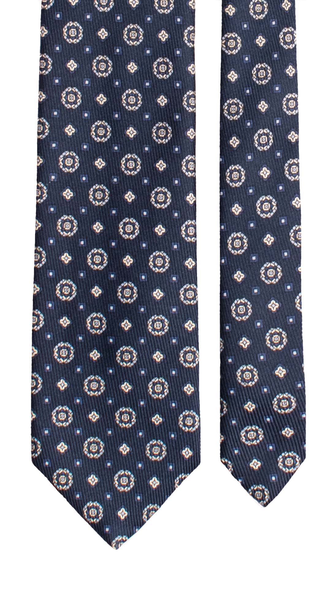 Cravatta in Saia di Seta Blu Fantasia Azzurro Polvere Bianco SA119 Made in Italy Graffeo Cravatte Pala