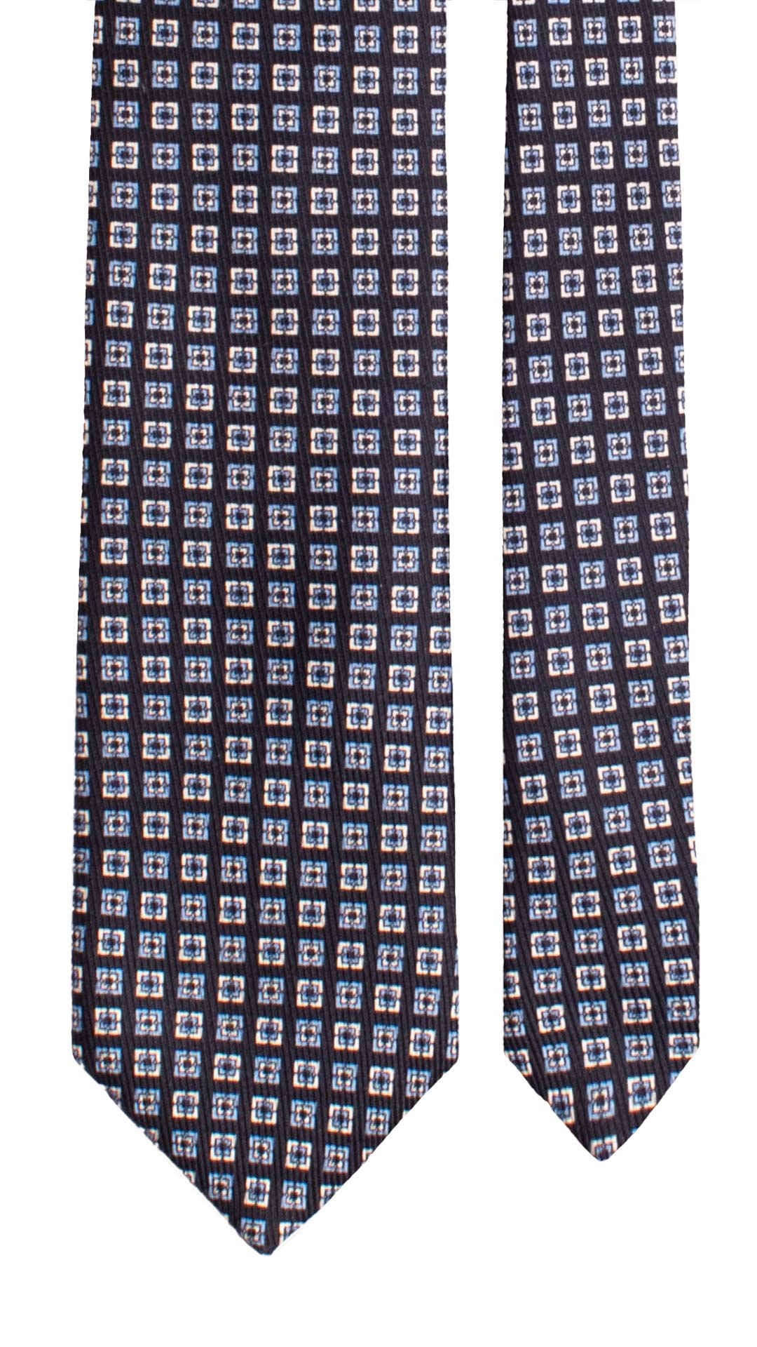 Cravatta in Saia di Seta Blu Fantasia Bianco Celeste SA71 Made in Italy Graffeo Cravatte Pala