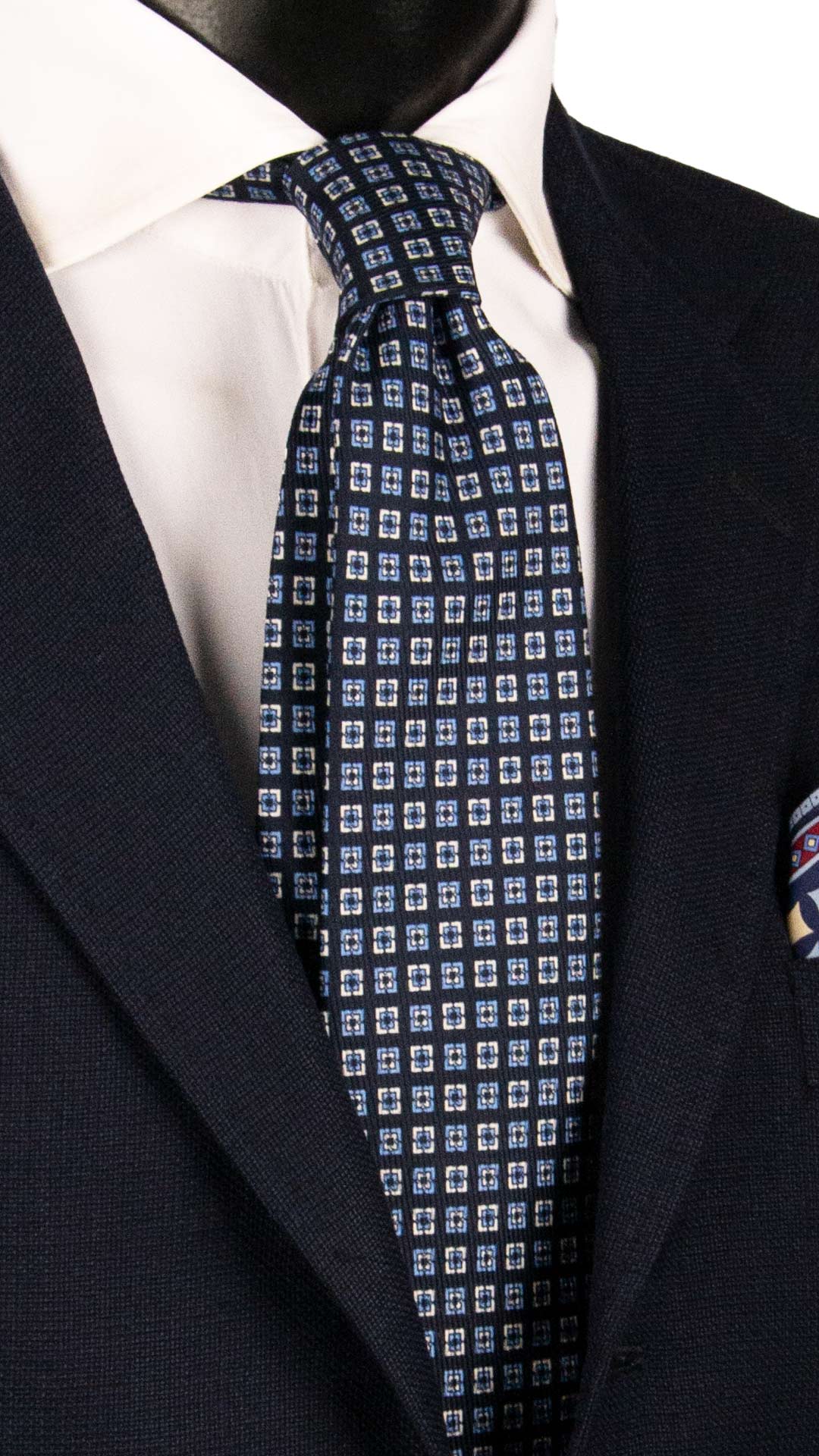 Cravatta in Saia di Seta Blu Fantasia Bianco Celeste SA71 Made in Italy Graffeo Cravatte