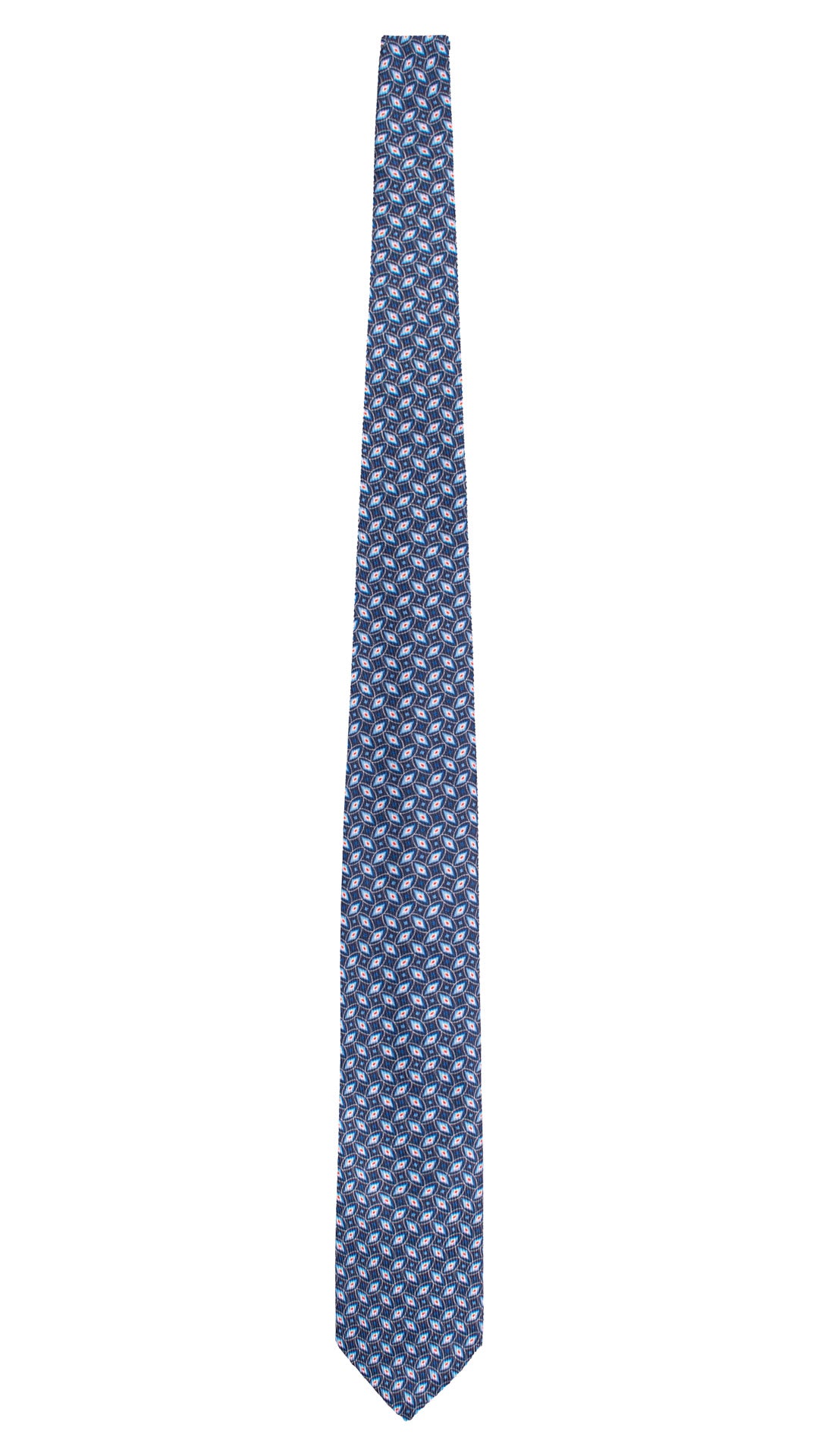 Cravatta in Saia di Seta Blu Fantasia Bianco Panna Azzurro Rosso SA103 Made in Italy Graffeo Cravatte Intera