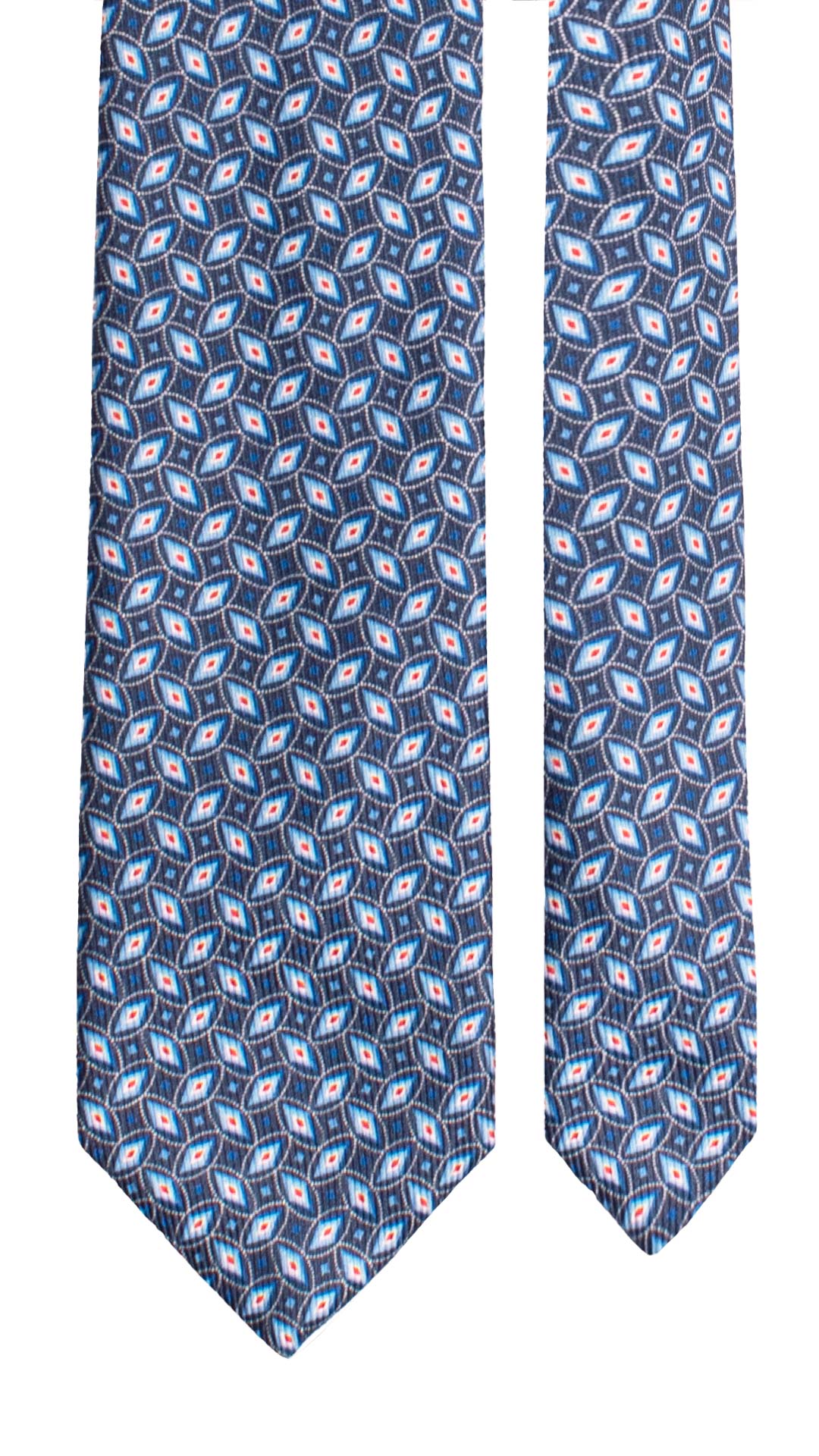 Cravatta in Saia di Seta Blu Fantasia Bianco Panna Azzurro Rosso SA103 Made in Italy Graffeo Cravatte Pala