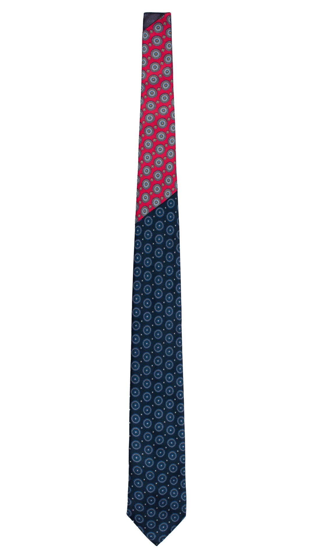 Cravatta in Saia di Seta Blu Fantasia Bluette Bianco Nodo in Contrasto Fucsia Fantasia Celeste Giallo Azzurro N3241 Made in Italy Graffeo Cravatte Intera