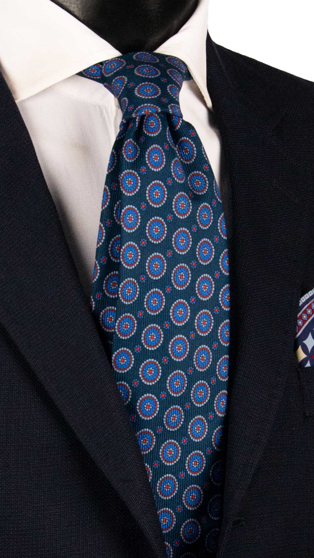 Cravatta in Saia di Seta Blu Fantasia Bluette Rosso Celeste SA59 Graffeo Cravatte Made in Italy