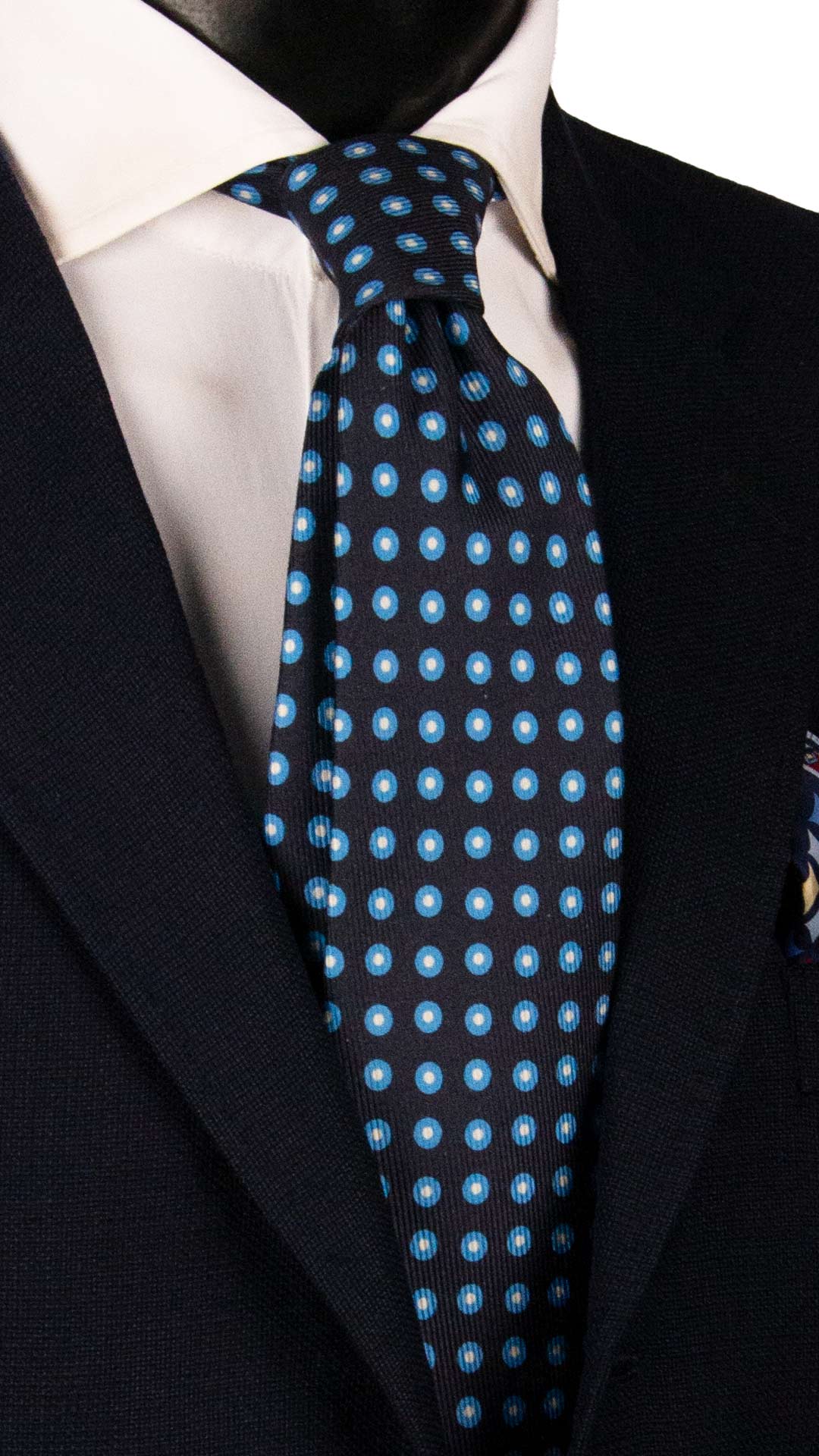 Cravatta in Saia di Seta Blu Fantasia Celeste Bianco SA74 Made in Italy Graffeo Cravatte