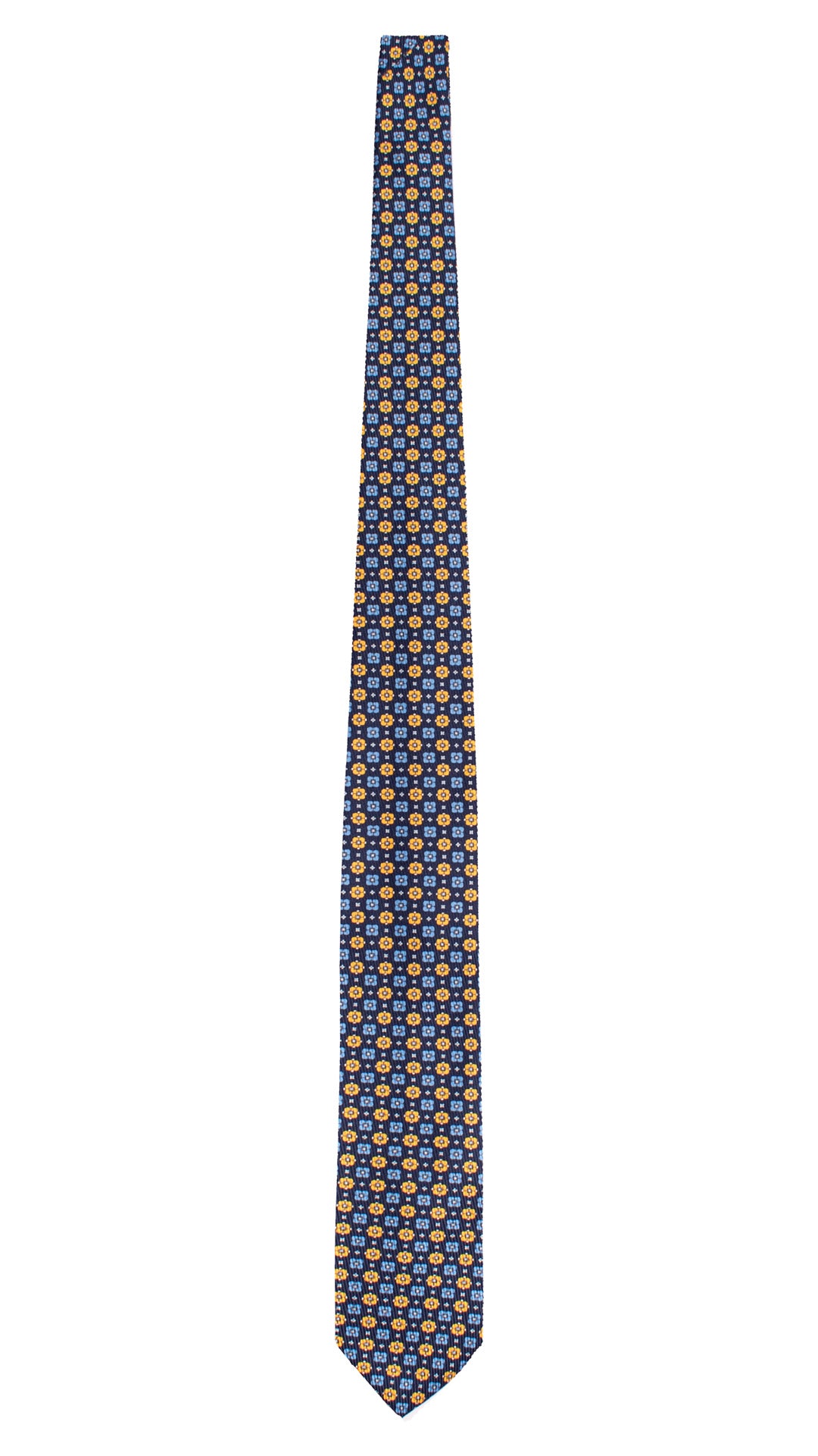 Cravatta in Saia di Seta Blu Fantasia Giallo Azzurro SA90 Made in Italy Graffeo Cravatte Intera