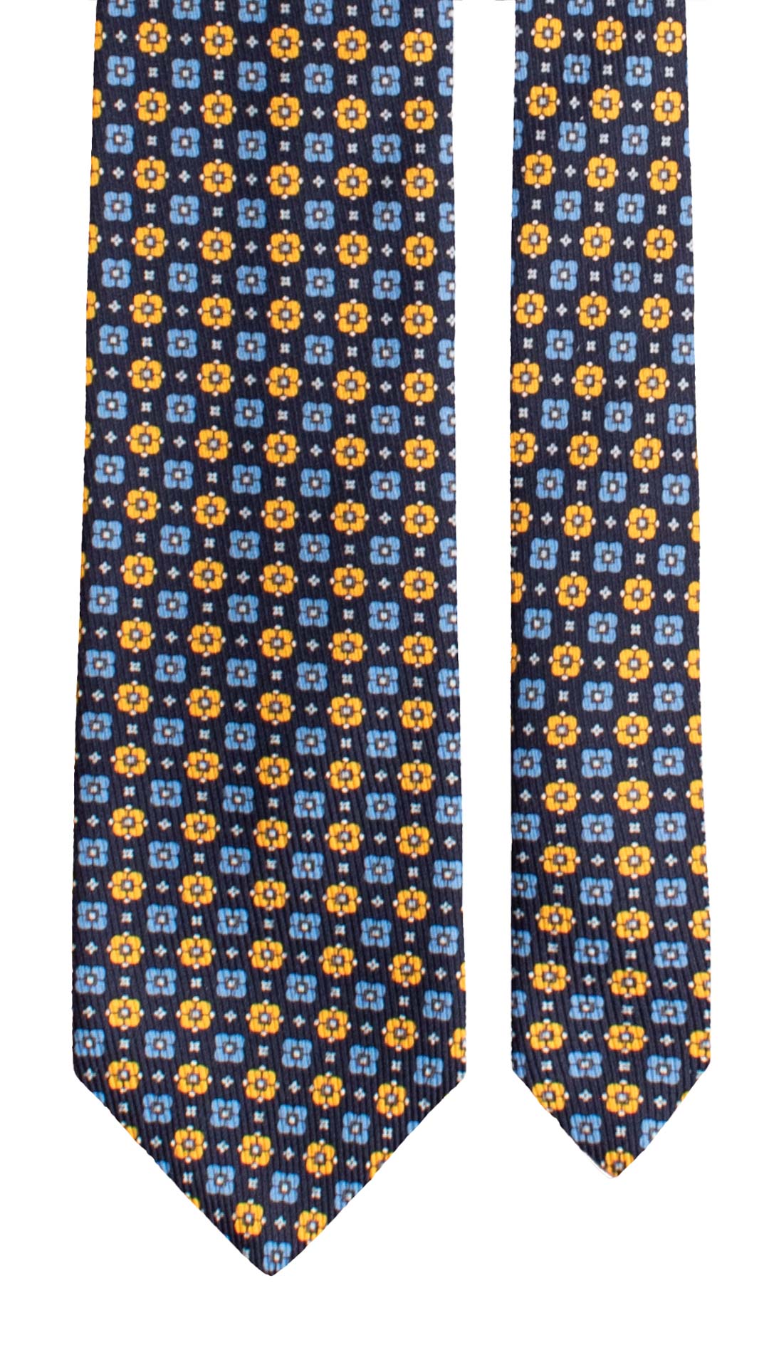 Cravatta in Saia di Seta Blu Fantasia Giallo Azzurro SA90 Made in Italy Graffeo Cravatte Pala