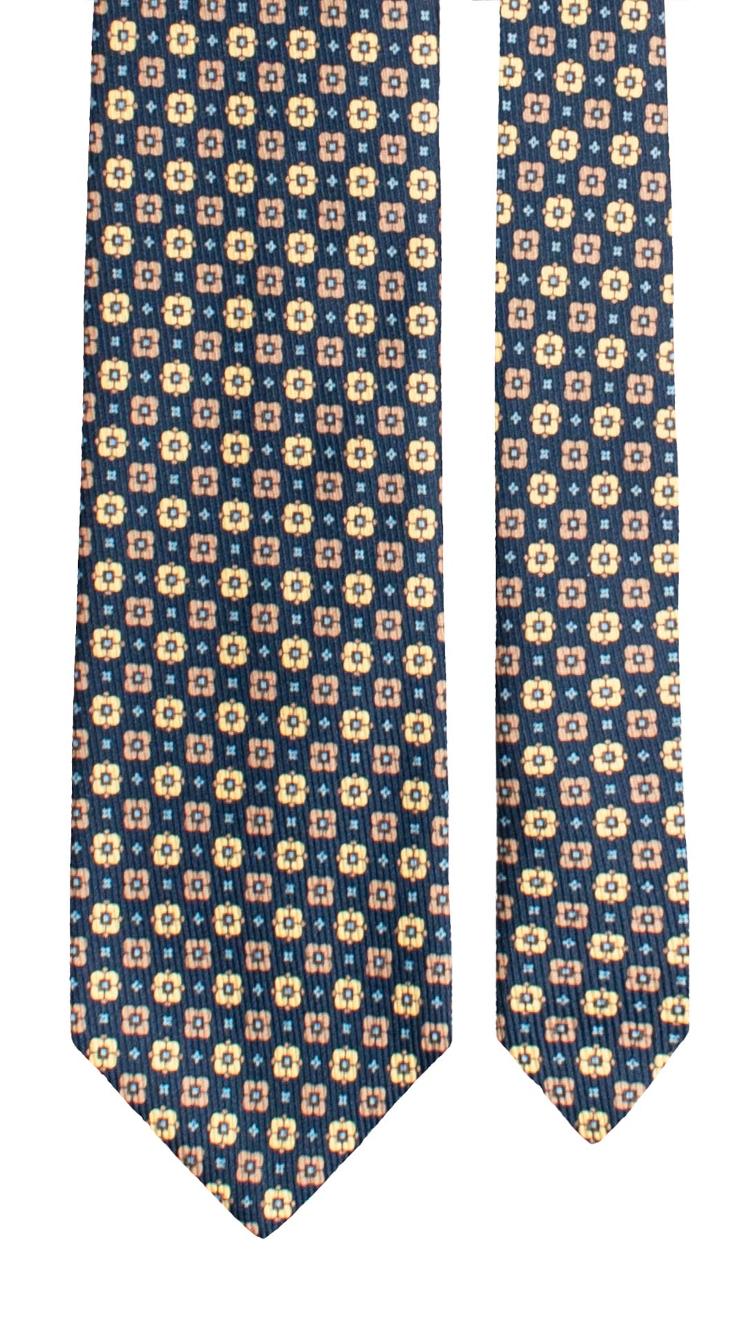 Cravatta in Saia di Seta Blu Fantasia Giallo Celeste Color Corda SA93 Made in Italy Graffe Cravatte Pala
