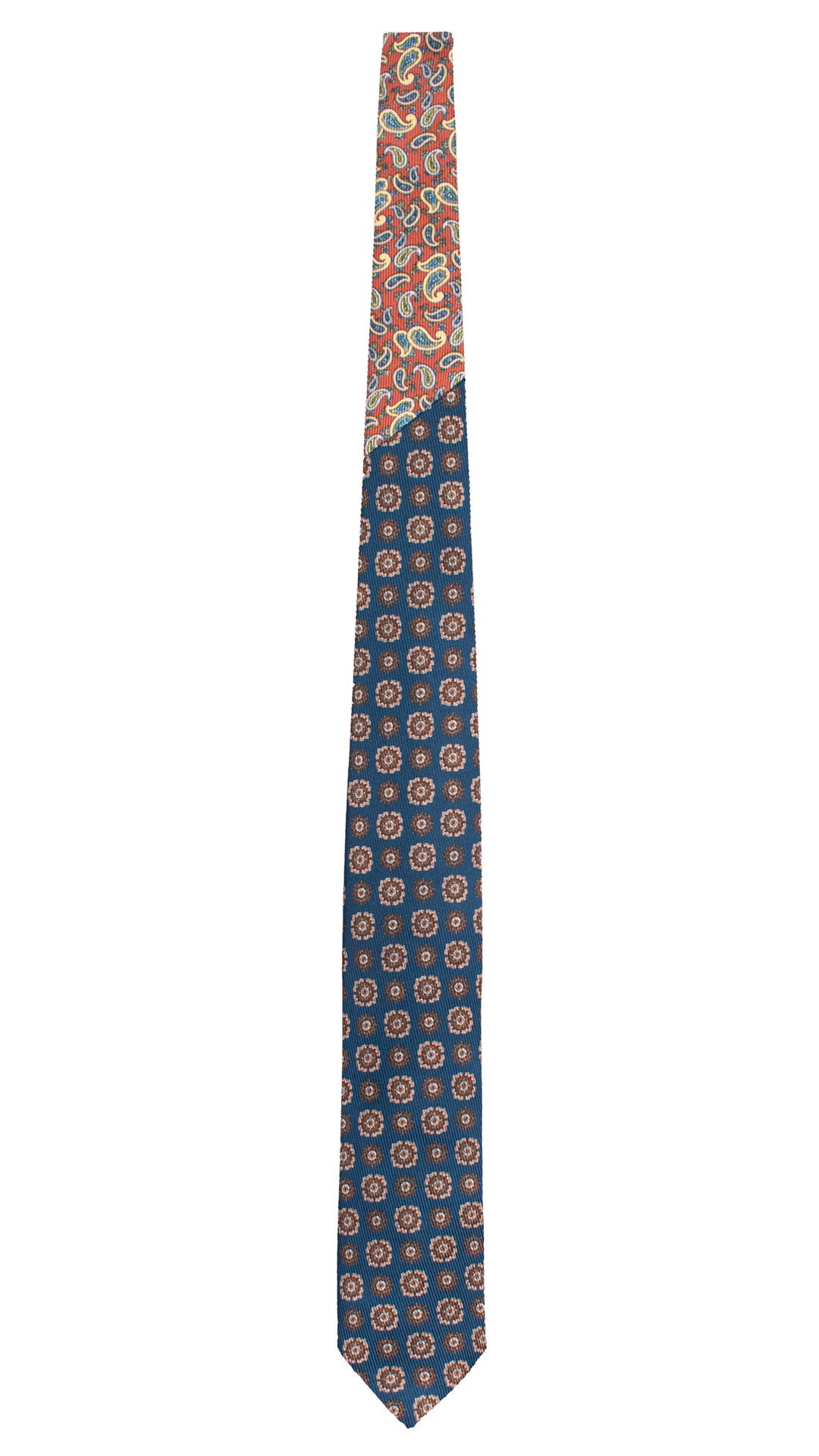 Cravatta in Saia di Seta Blu Fantasia Multicolor Nodo in Contrasto Marrone Chiaro Paisley Multicolor N3498 Made in Italy Graffeo Cravatte Intera