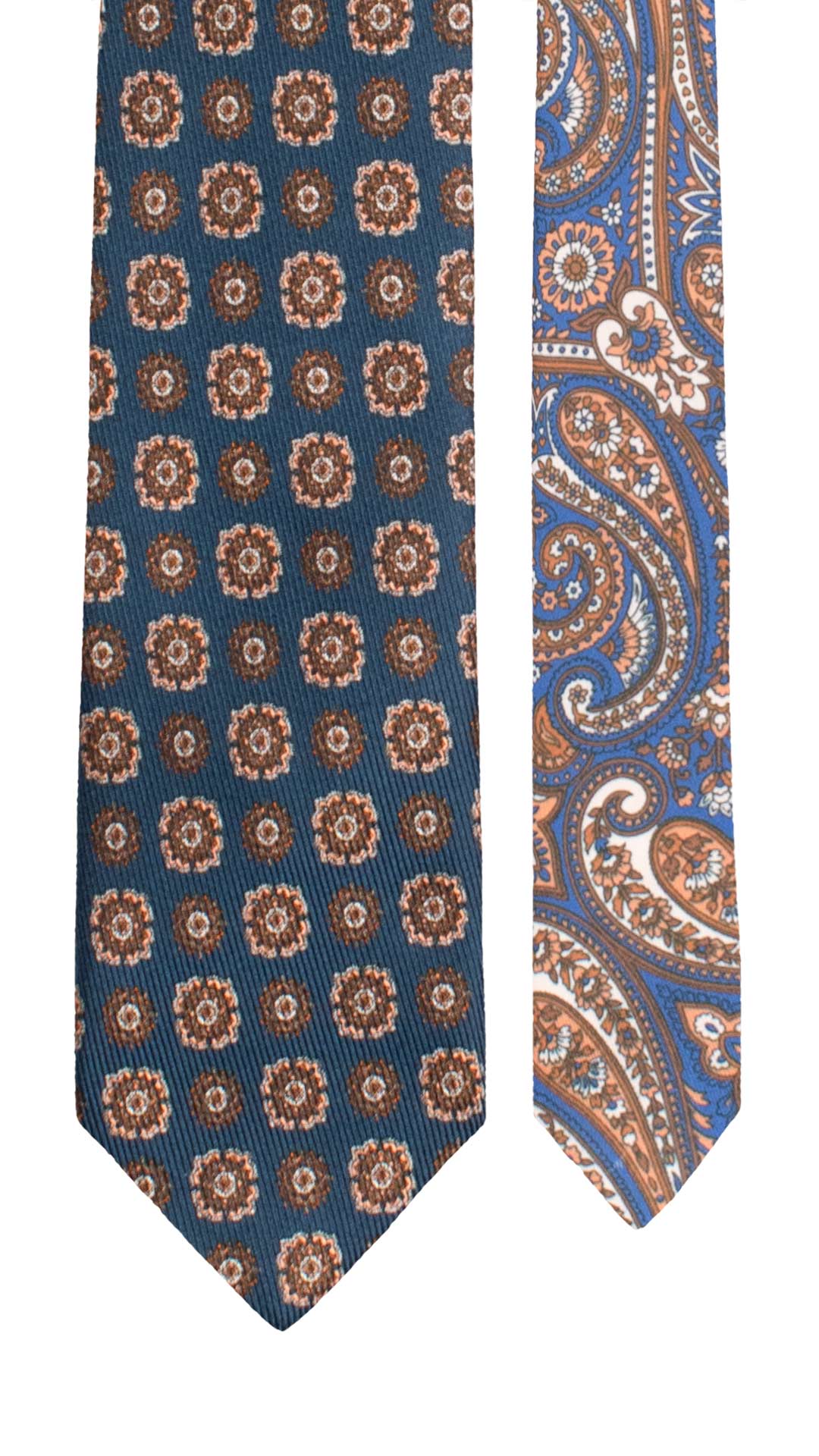 Cravatta in Saia di Seta Blu Fantasia Multicolor Nodo in Contrasto Marrone Chiaro Paisley Multicolor N3498 Made in Italy Graffeo Cravatte Pala