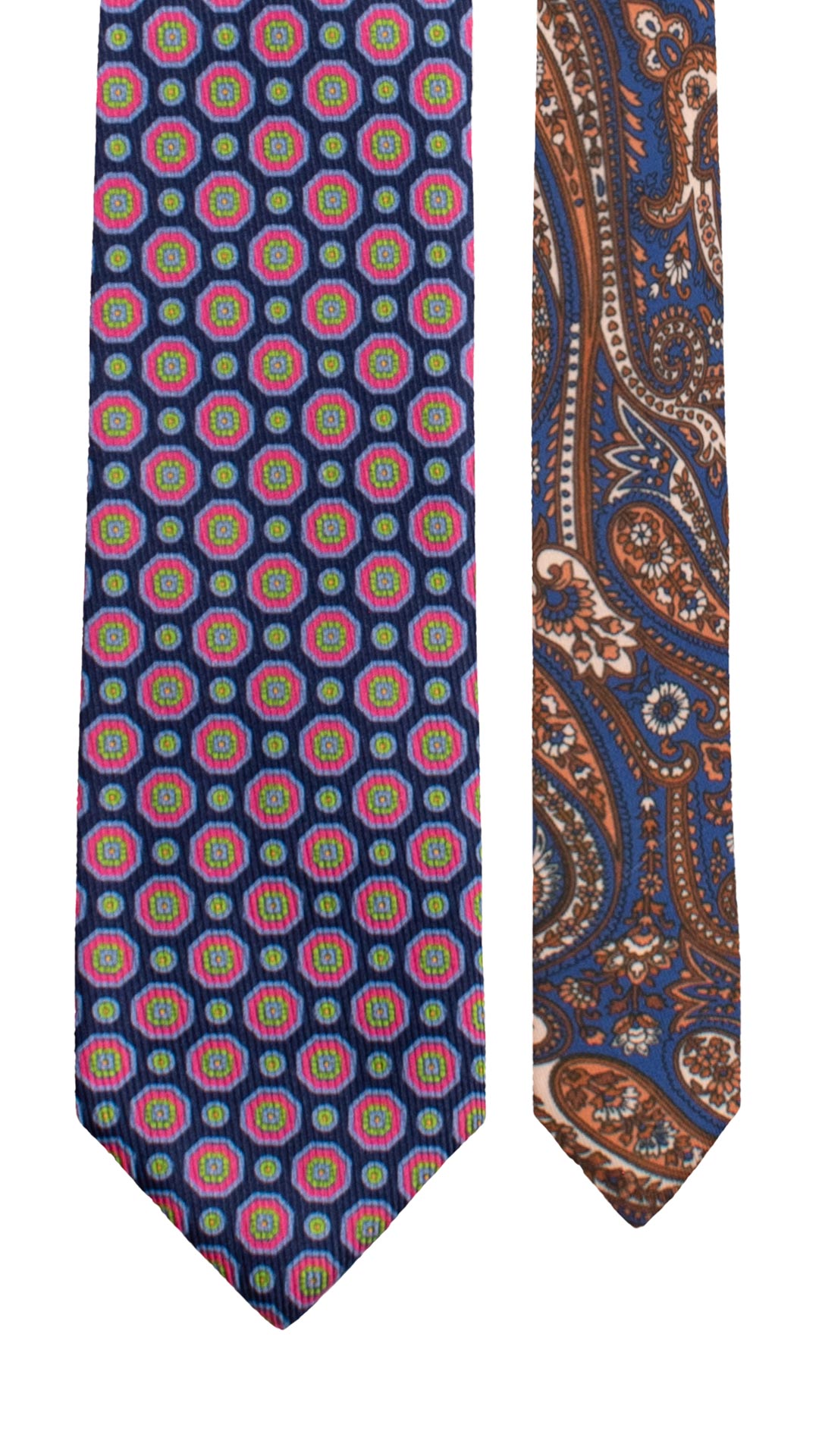 Cravatta in Saia di Seta Blu Fantasia Multicolor Nodo in Contrasto Verde Acqua Paisley Grigio N3469 Made in Italy Graffeo Cravatte Pala