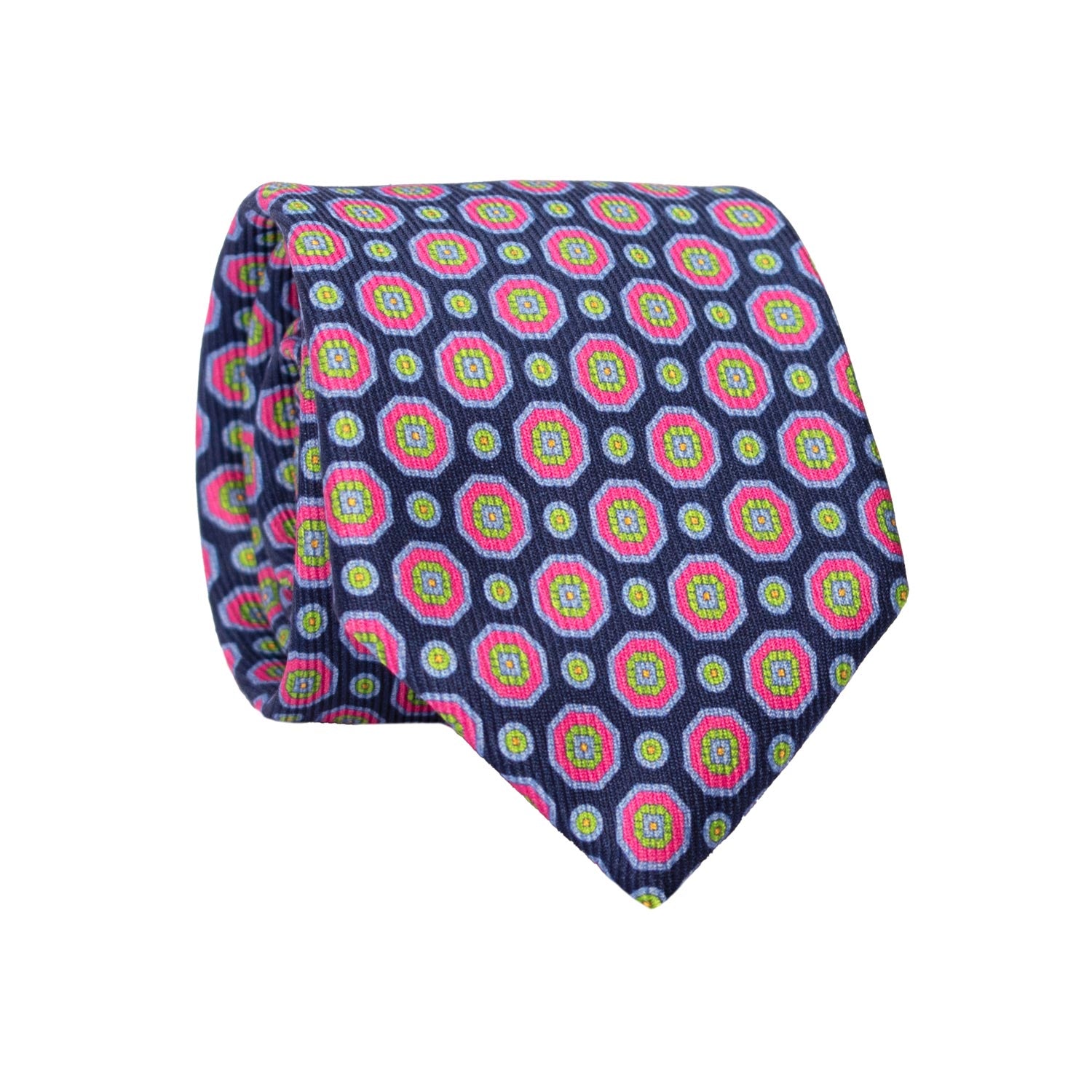 Cravatta in Saia di Seta Blu Fantasia Multicolor SA14 Made in Italy Graffeo Cravatte Rotolo