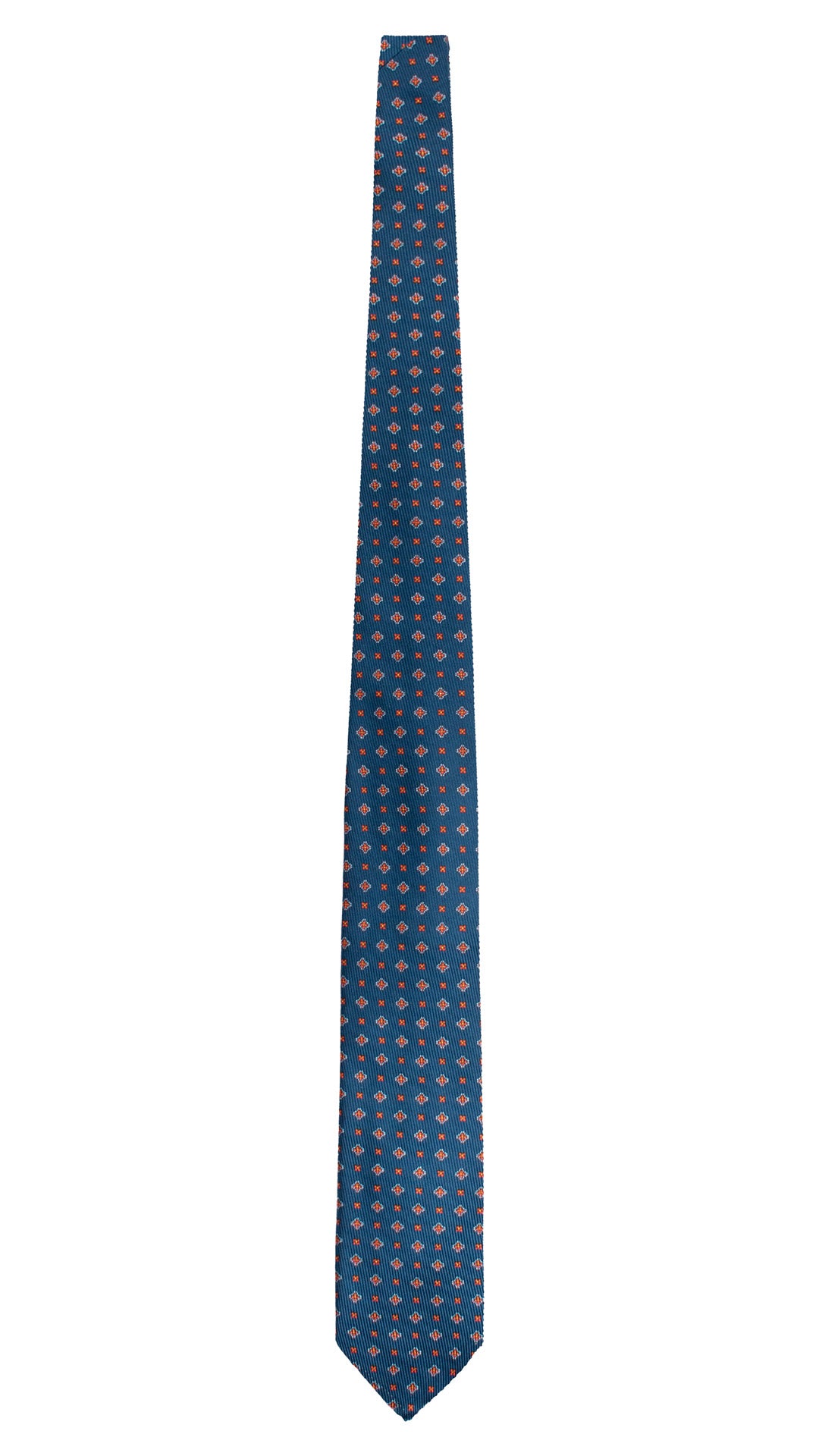 Cravatta in Saia di Seta Blu Navy Fantasia Arancione Azzurro SA121 Made in Italy Graffeo Cravatte Intera