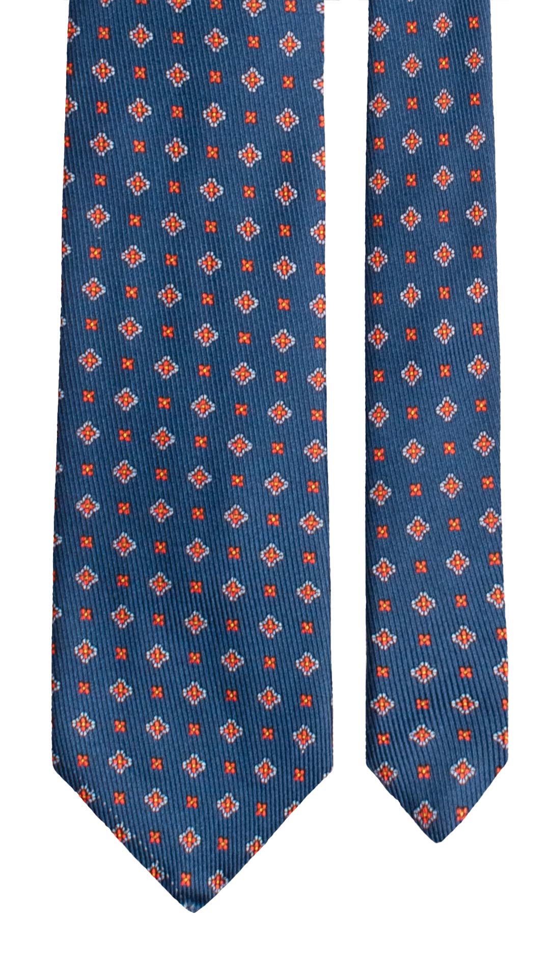 Cravatta in Saia di Seta Blu Navy Fantasia Arancione Azzurro SA121 Made in Italy Graffeo Cravatte Pala