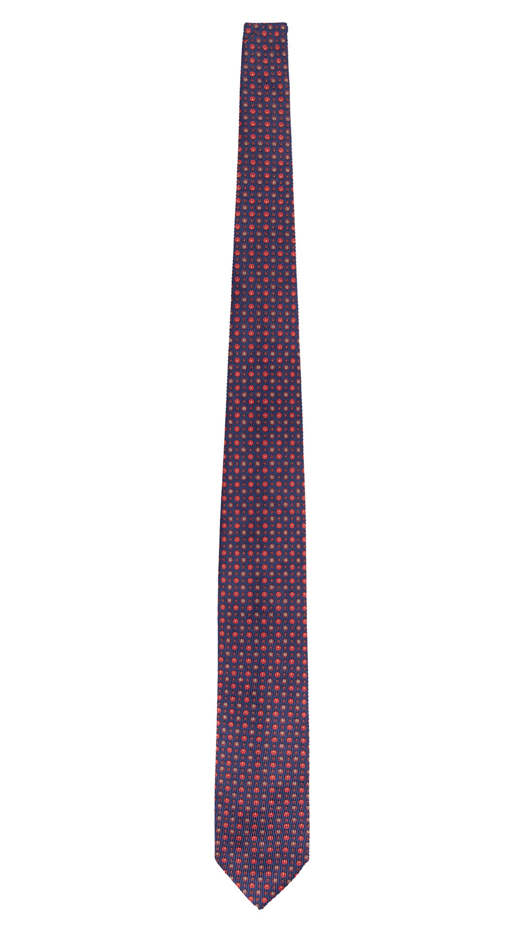 Cravatta in Saia di Seta Blu Navy Fantasia Rosso Corallo Azzurro Arancione SA108 Made in Italy Graffeo Cravatte Intera