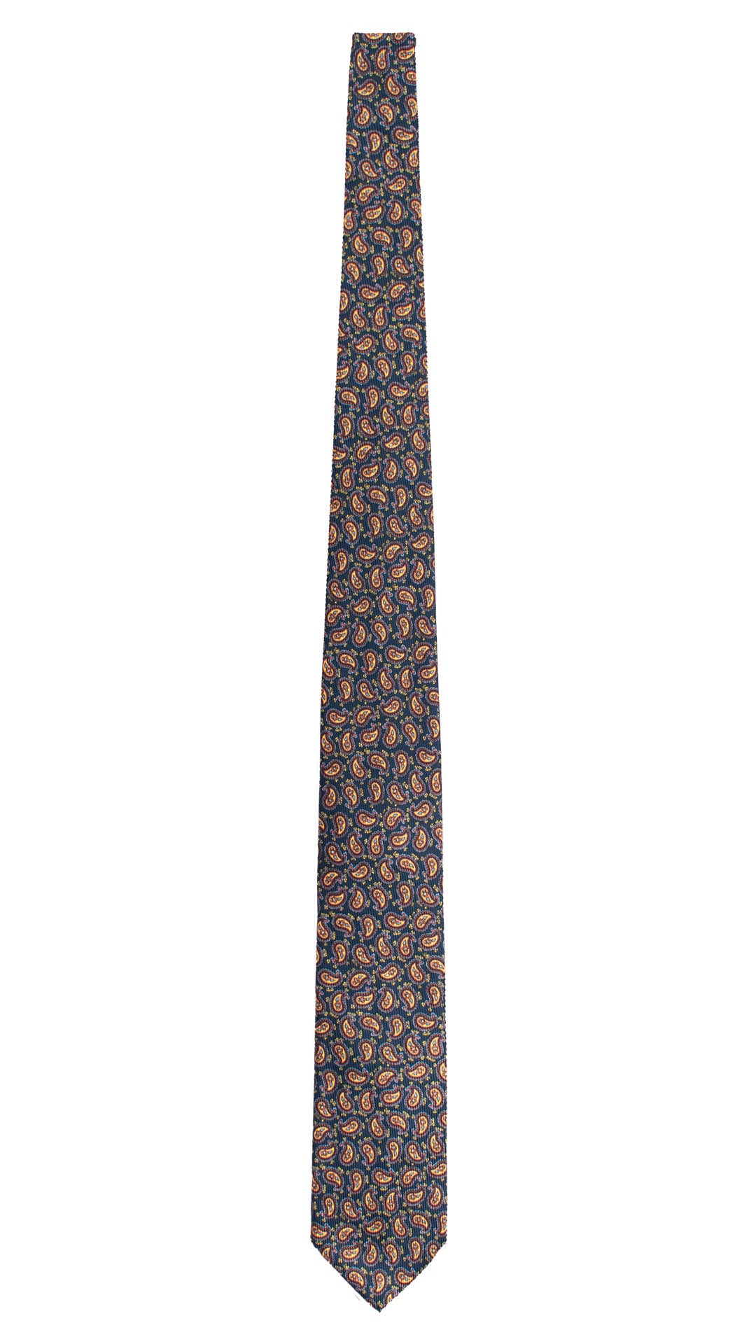 Cravatta in Saia di Seta Blu Navy Paisley Multicolor SA29 Made in Italy Graffeo Cravatte Intera