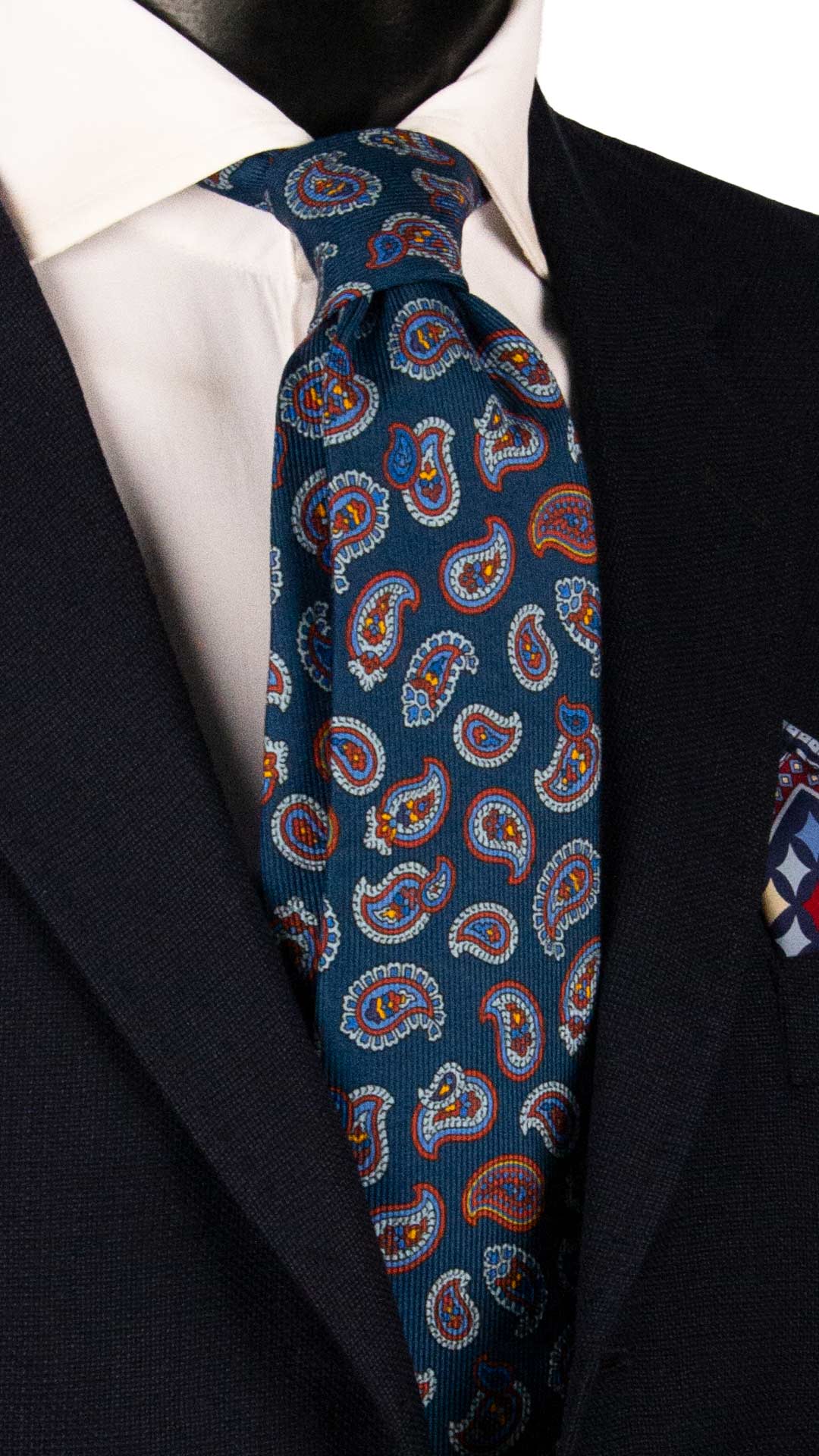 Cravatta in Saia di Seta Blu Navy Paisley Multicolor SA41 Made in Italy Graffeo Cravatte