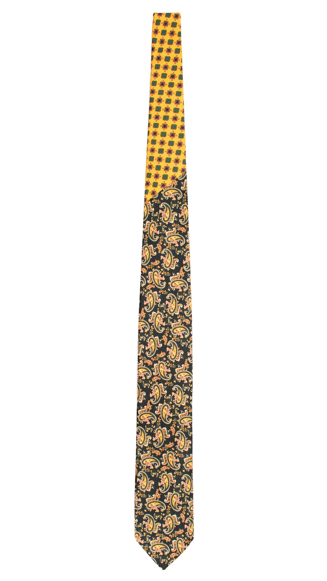 Cravatta in Saia di Seta Blu Notte Paisley Multicolor Nodo in Contrasto Giallo Ocra Fantasia Verde Arancione Indaco N3486 Made in Italy Graffeo Cravatte Intera