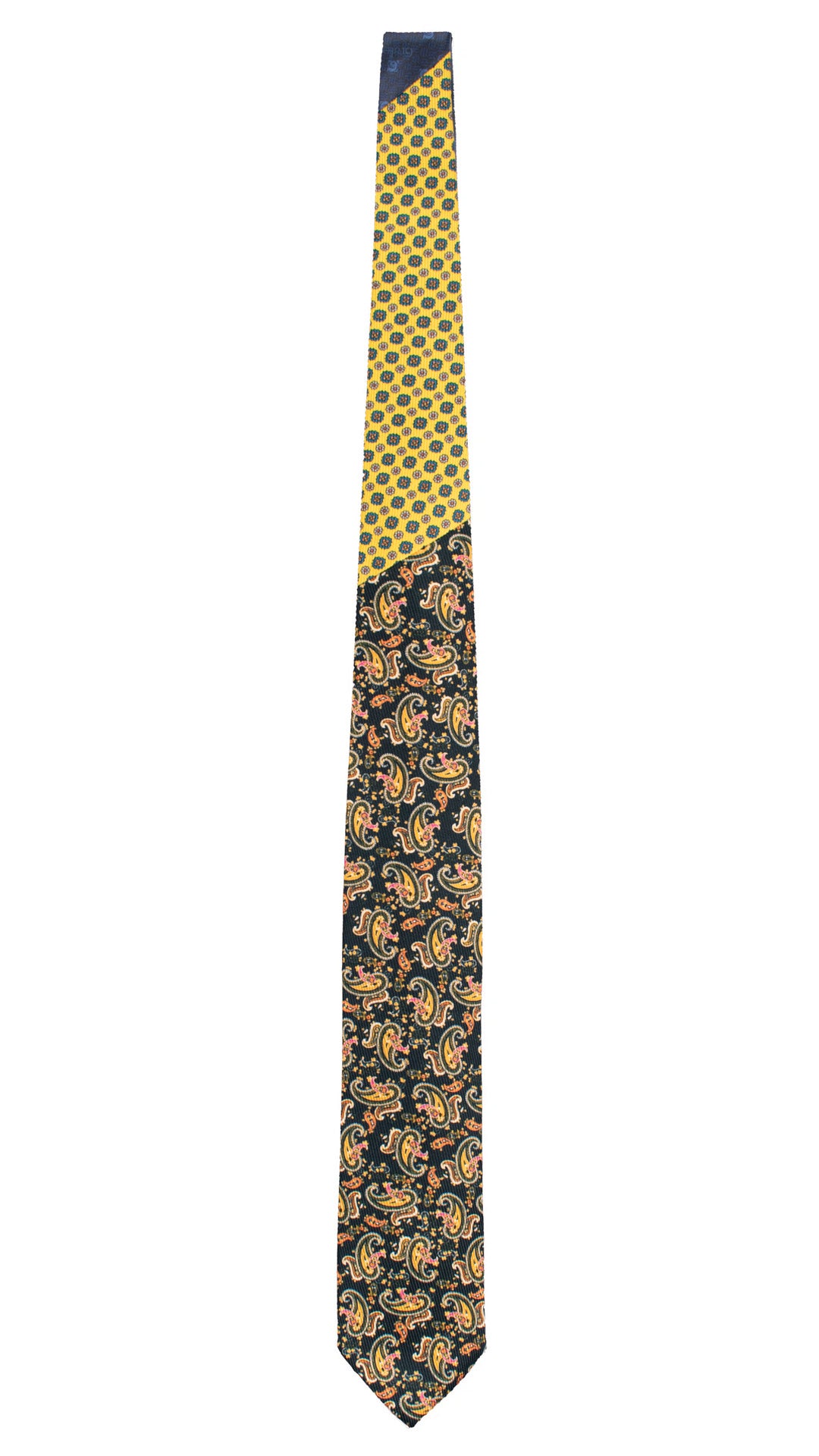Cravatta in Saia di Seta Blu Notte Paisley Multicolor Nodo in Contrasto Giallo a Fiori Arancioni Blu Petrolio Grigi N3494 Made in Italy Graffeo Cravatte Intera