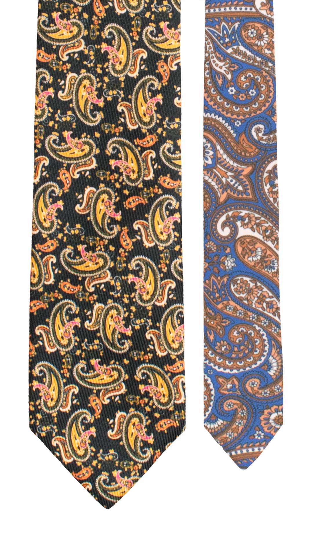 Cravatta in Saia di Seta Blu Notte Paisley Multicolor Nodo in Contrasto Giallo a Fiori Arancioni Blu Petrolio Grigi N3494 Made in Italy Graffeo Cravatte Pala