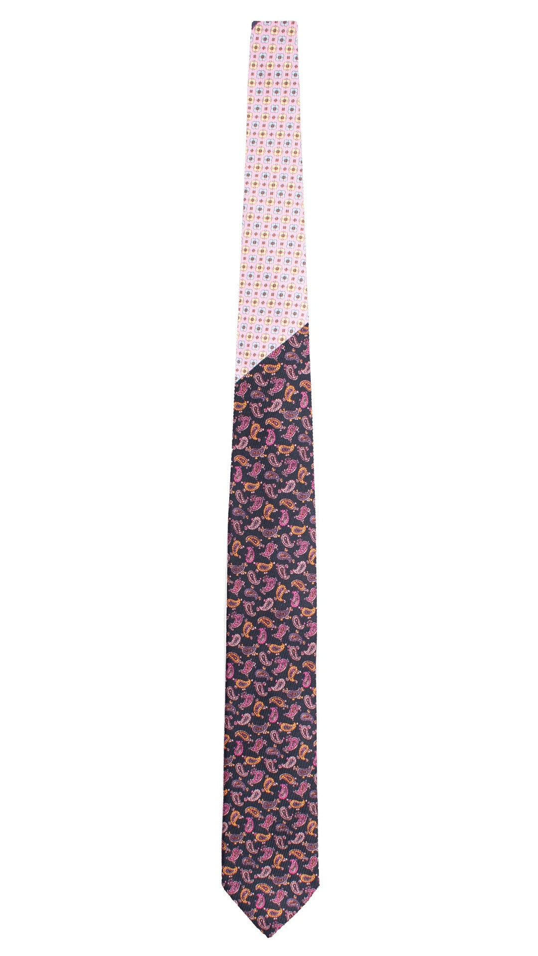 Cravatta in Saia di Seta Blu Paisley Multicolor Nodo in Contrasto Rosa Fantasia Celeste Giallo Marrone N3496 Made in Italy Graffeo Cravatte Intera