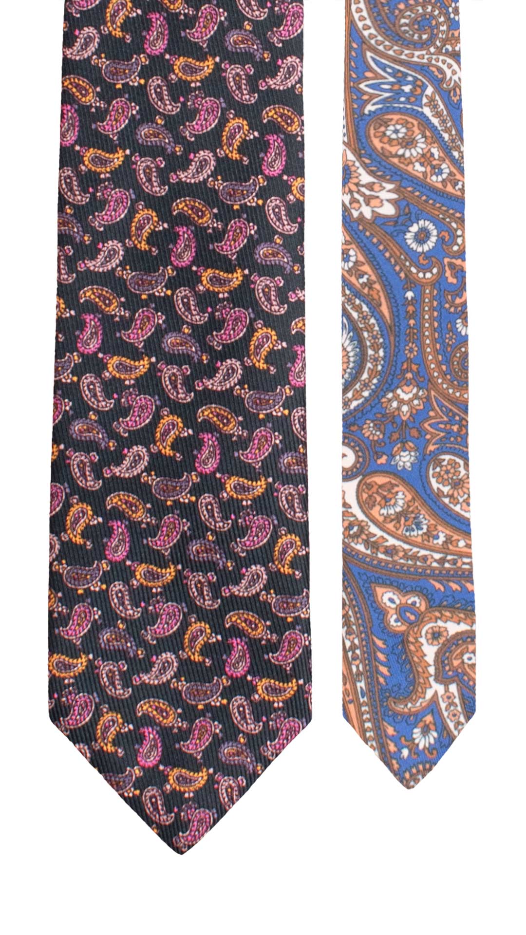 Cravatta in Saia di Seta Blu Paisley Multicolor Nodo in Contrasto Rosa Fantasia Celeste Giallo Marrone N3496 Made in Italy Graffeo Cravatte Pala