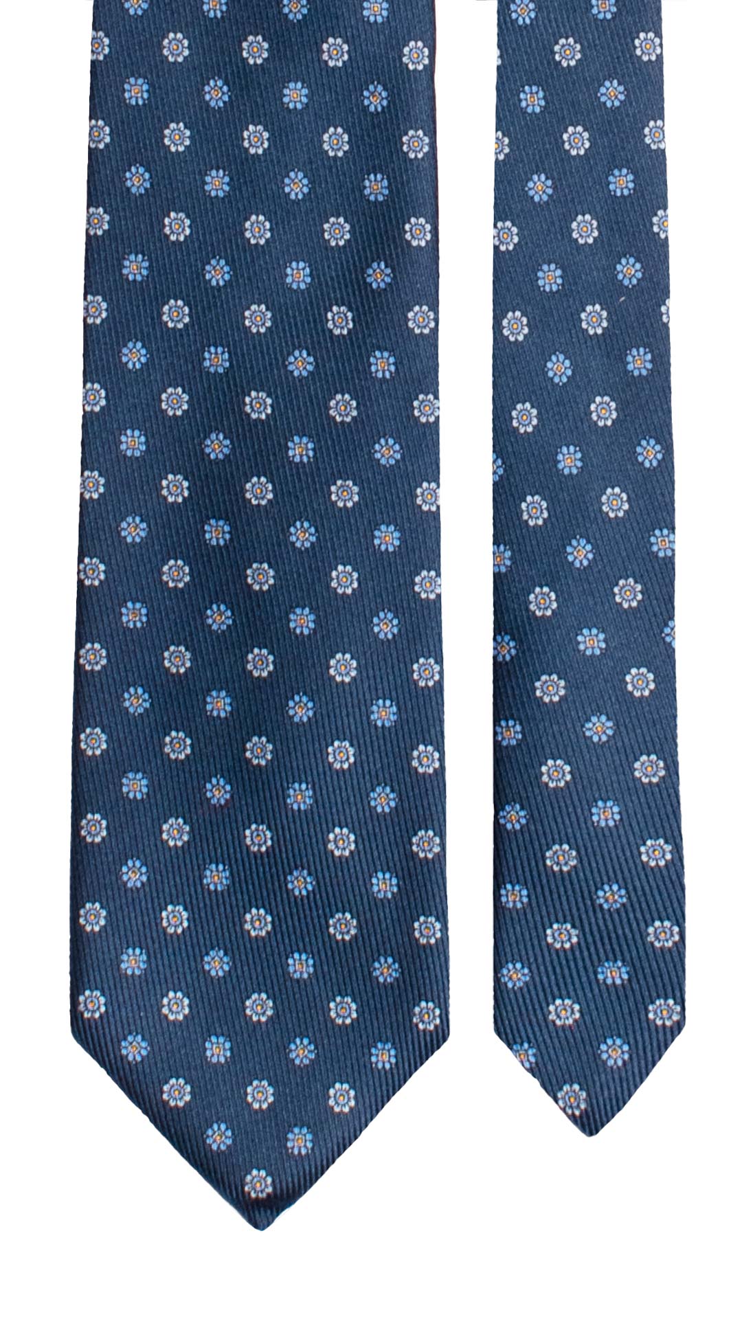 Cravatta in Saia di Seta Blu a Fiori Celesti Azzurri Arancioni SA80 Made in Italy Graffeo Cravatte Pala