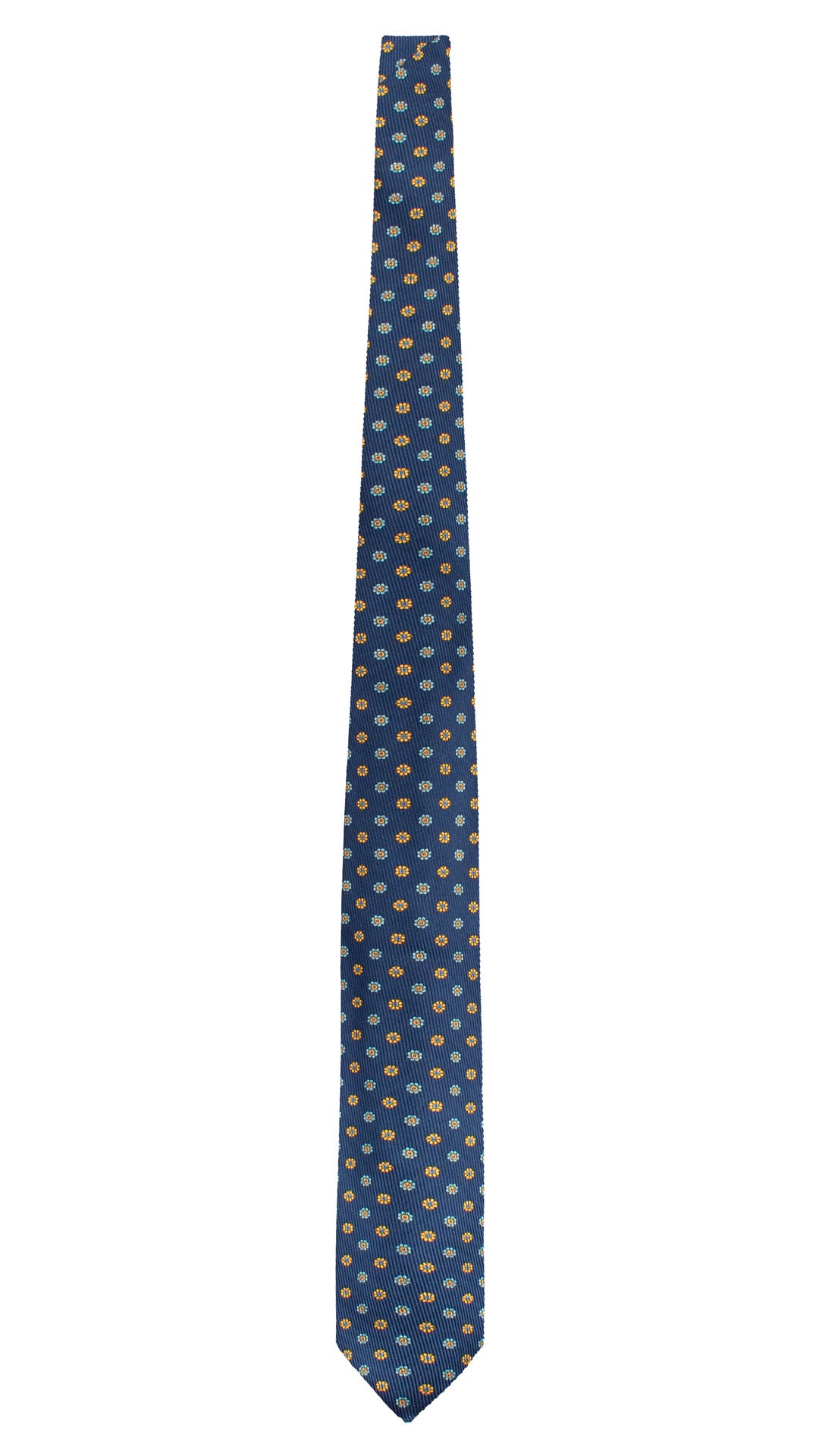 Cravatta in Saia di Seta Blu a Fiori Gialli Verdi Acqua SA66 Made in Italy Graffeo Cravatte Intera