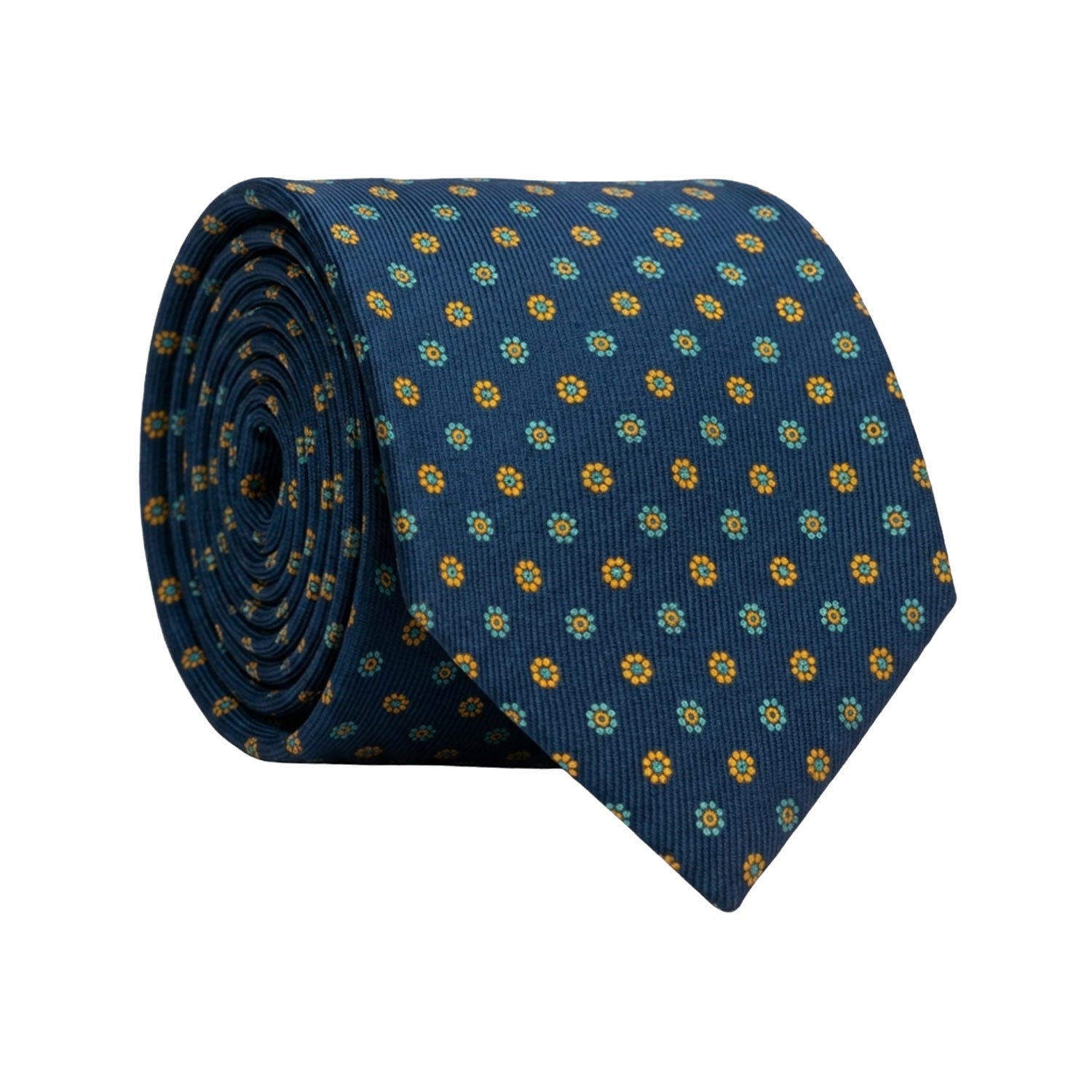 Cravatta in Saia di Seta Blu a Fiori Gialli Verdi Acqua SA66Made in Italy Graffeo Cravatte Rotolo