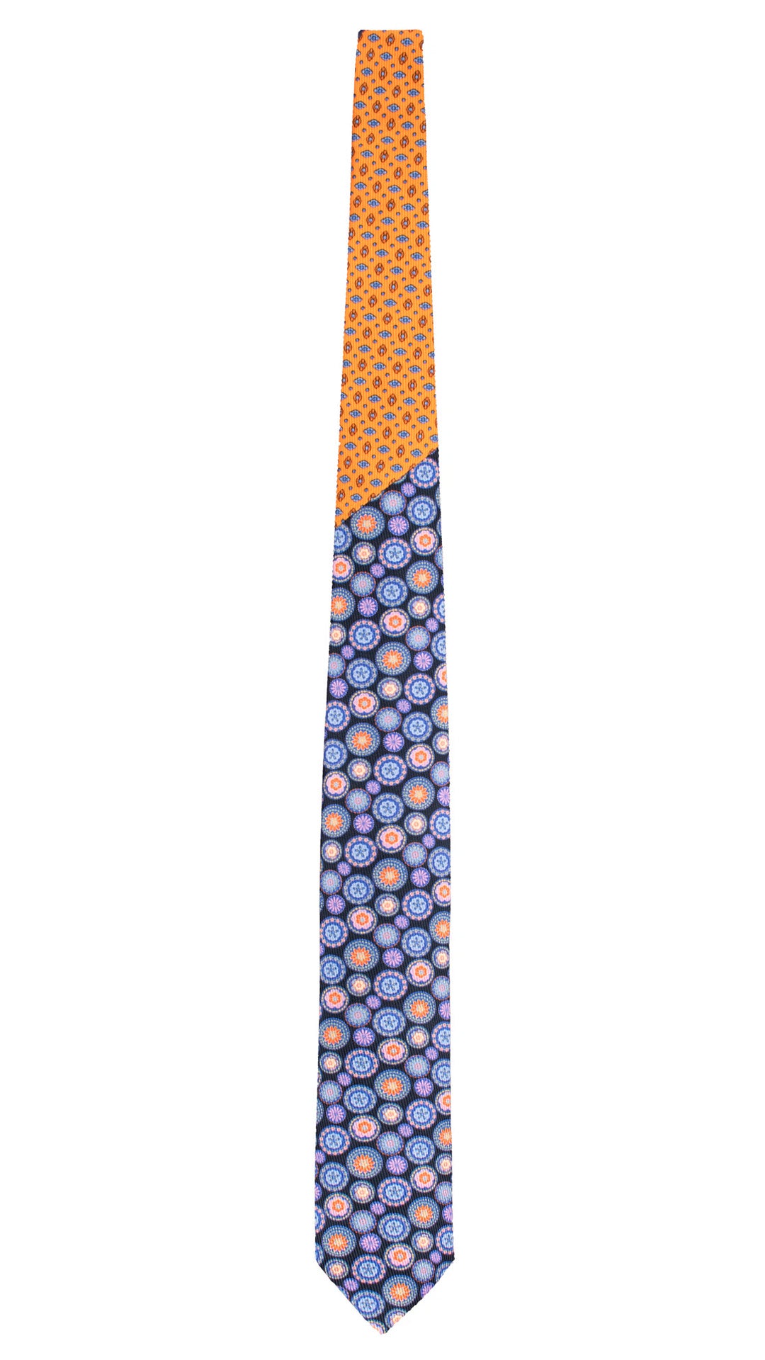Cravatta in Saia di Seta Blu a Fiori Multicolor Nodo in Contrasto Arancione Fantasia Blu Celeste Arancione N3491 Made in Italy Graffeo Cravatte Intera