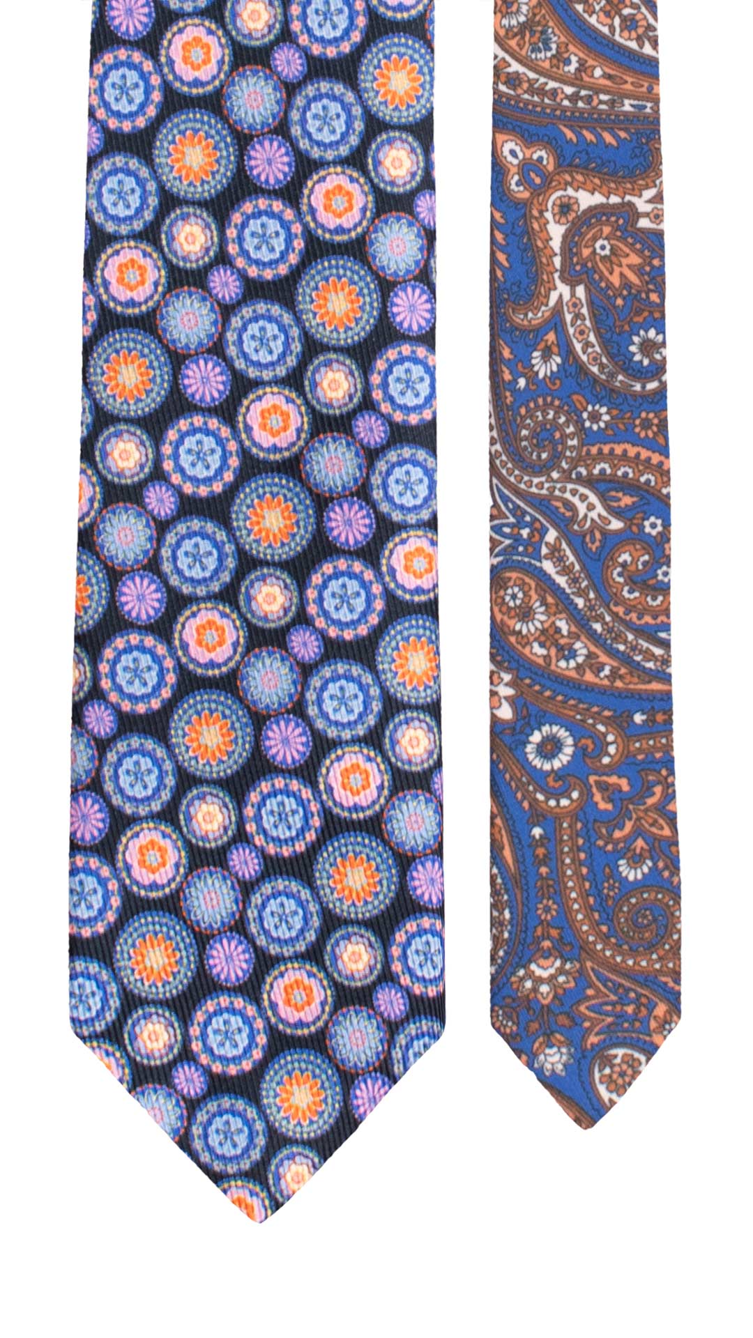 Cravatta in Saia di Seta Blu a Fiori Multicolor Nodo in Contrasto Arancione Fantasia Blu Celeste Arancione N3491 Made in Italy Graffeo Cravatte Pala