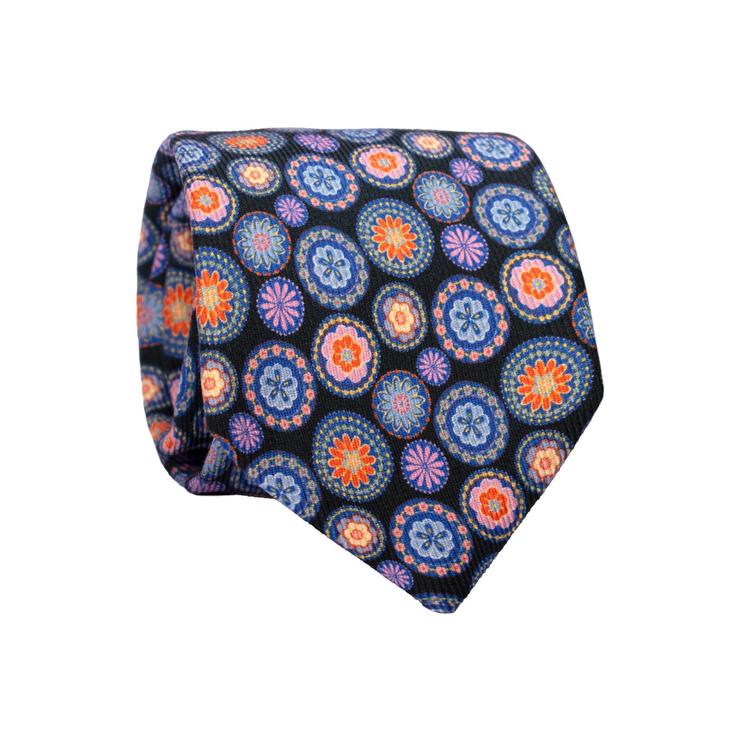 Cravatta in Saia di Seta Blu a Fiori Multicolor SA20 Made in Italy Graffeo Cravatte Rotolo