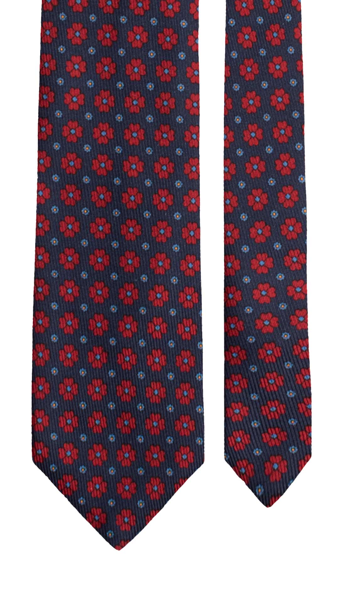 Cravatta in Saia di Seta Blu a Fiori Rosso Bluette Arancione SA45 Made in Italy Graffeo Cravatte Pala