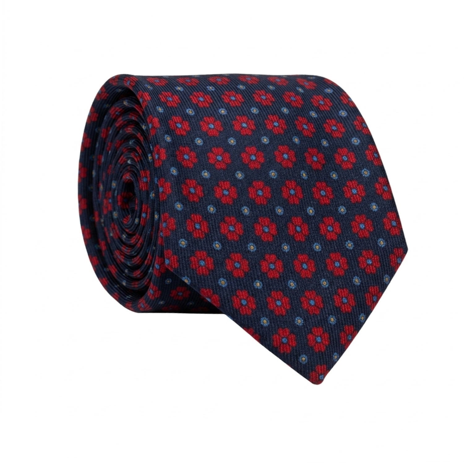 Cravatta in Saia di Seta Blu a Fiori Rosso Bluette Arancione SA45 Made in Italy Graffeo Cravatte Rotolo