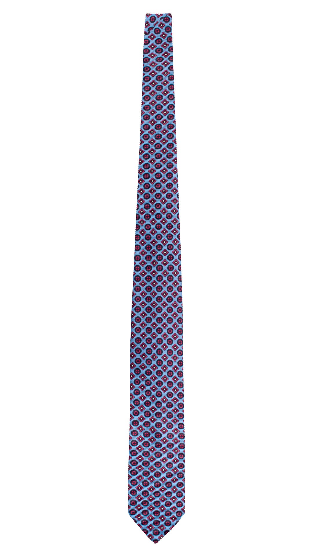 Cravatta in Saia di Seta Bluette Fantasia Bianca Magenta Nera SA97 Made in Italy Graffeo Cravatte Intera