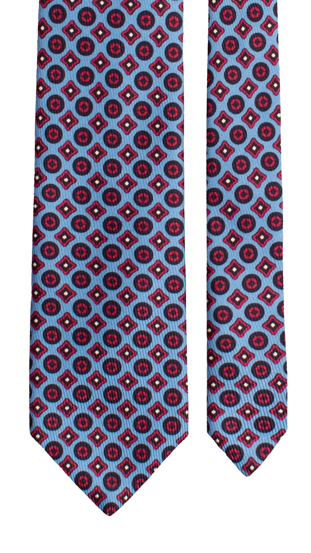 Cravatta in Saia di Seta Bluette Fantasia Bianca Magenta Nera SA97 Made in Italy Graffeo Cravatte Pala