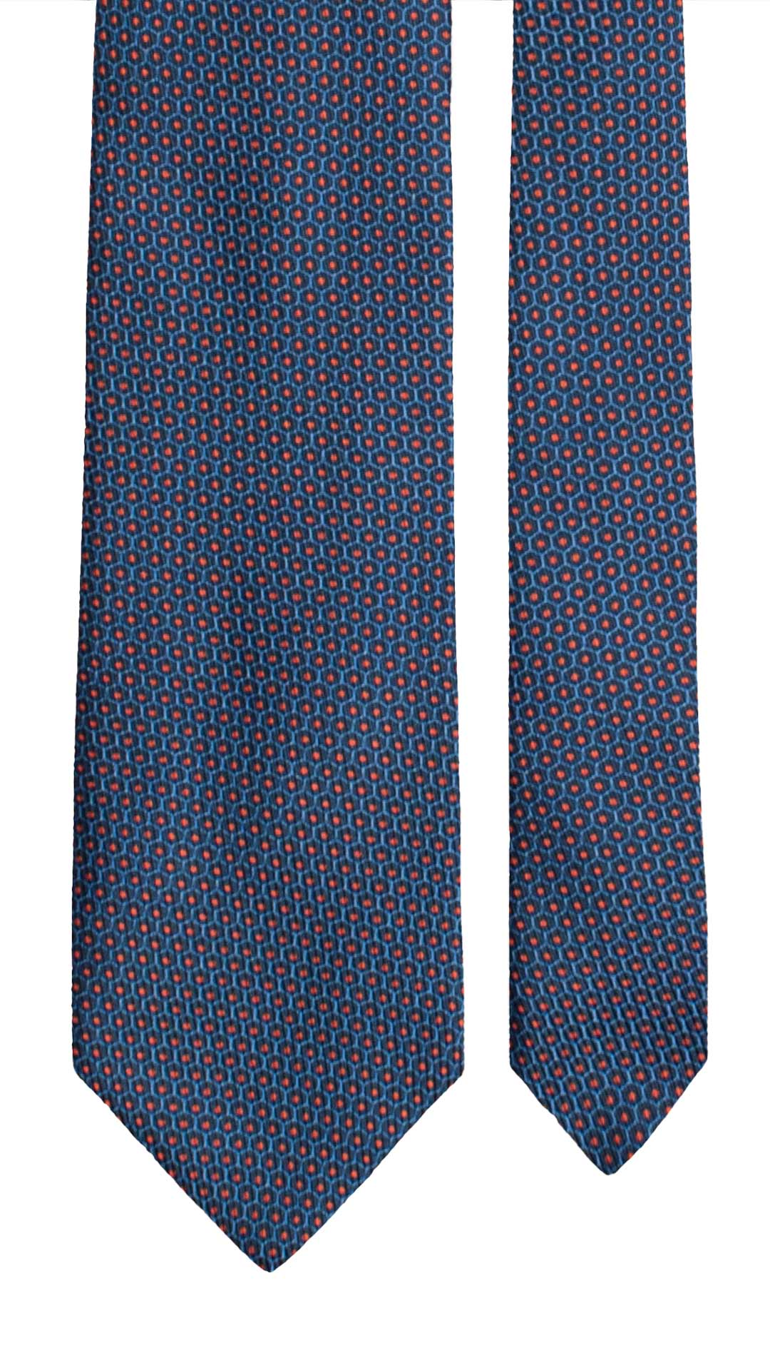 Cravatta in Saia di Seta Bluette Fantasia Blu Arancione SA69 Made in Italy Graffeo Cravatte Pala