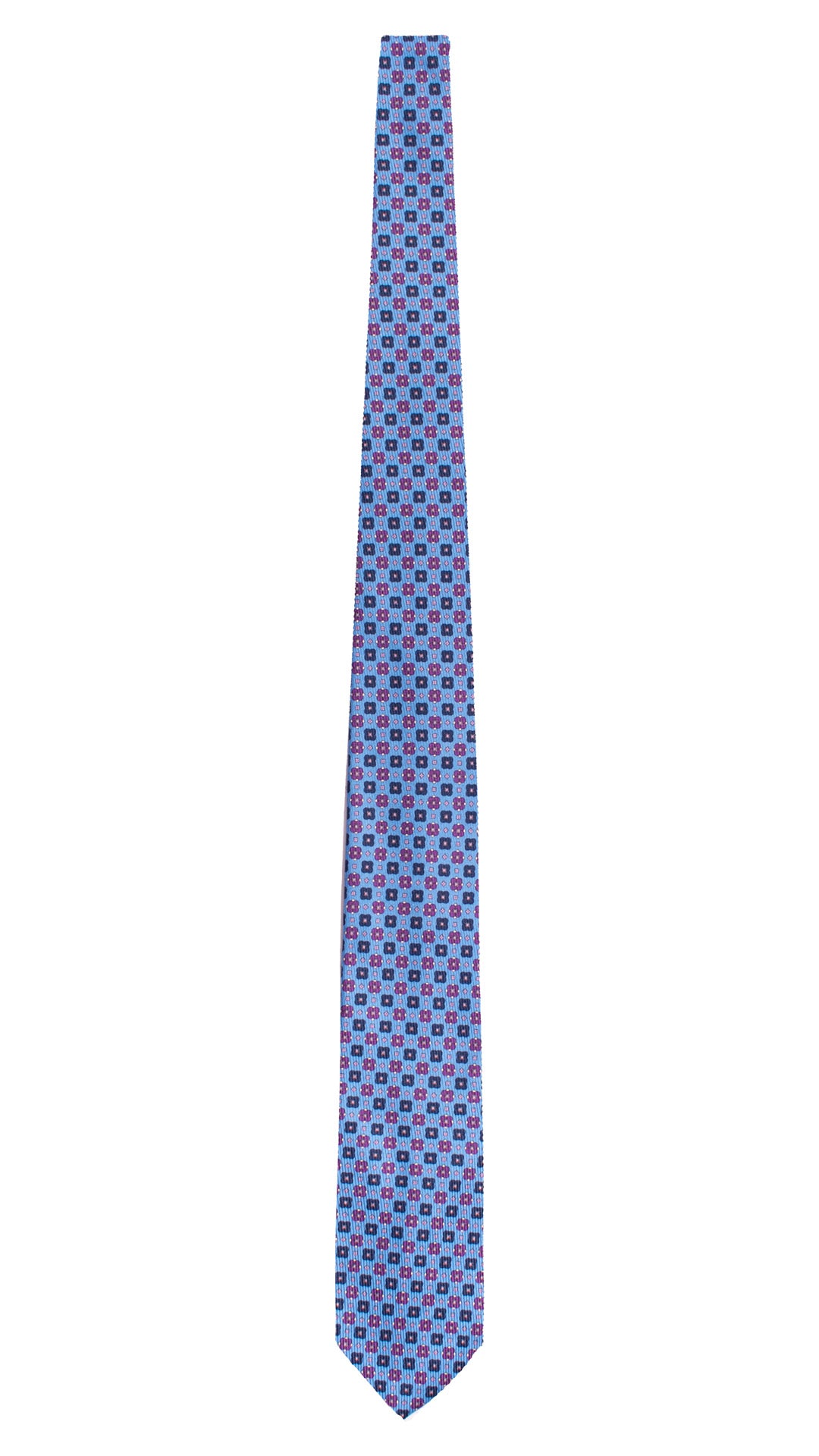 Cravatta in Saia di Seta Bluette Fantasia Viola Blu Bianco Panna SA91 Made in Italy Graffeo Cravatte Intera