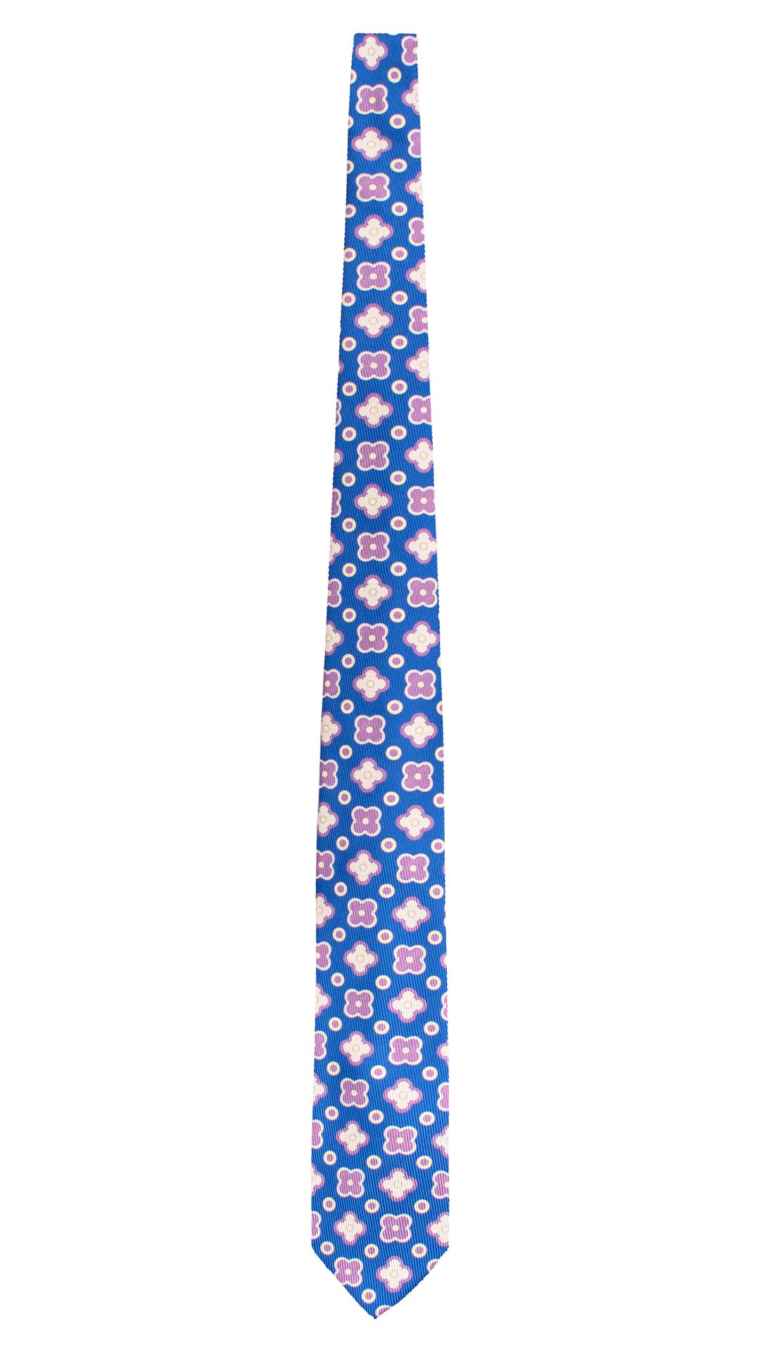 Cravatta in Saia di Seta Bluette Fantasia Viola Grigio Giallo Crema SA13 Made in Italy Graffeo Cravatte Intera