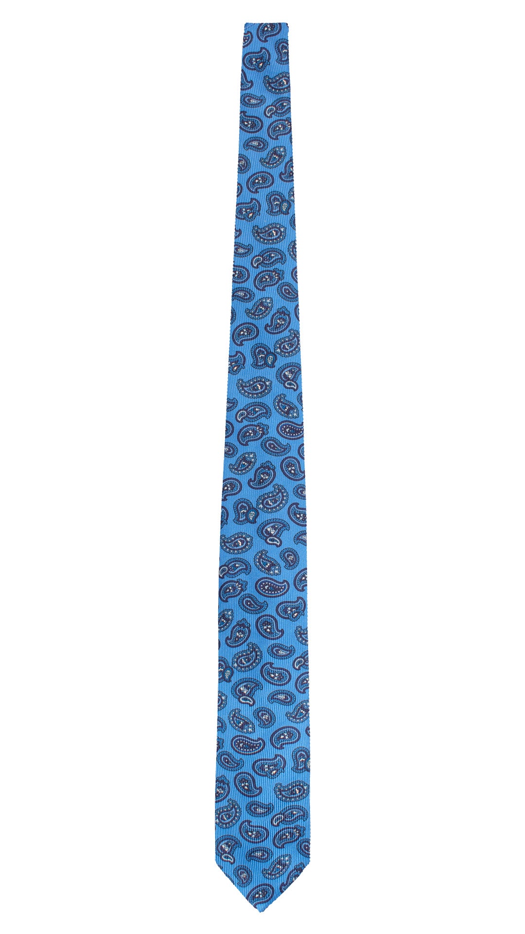 Cravatta in Saia di Seta Bluette Paisley Tono su Tono Blu Bianco SA6 Made in Italy Graffeo Cravatte Intera