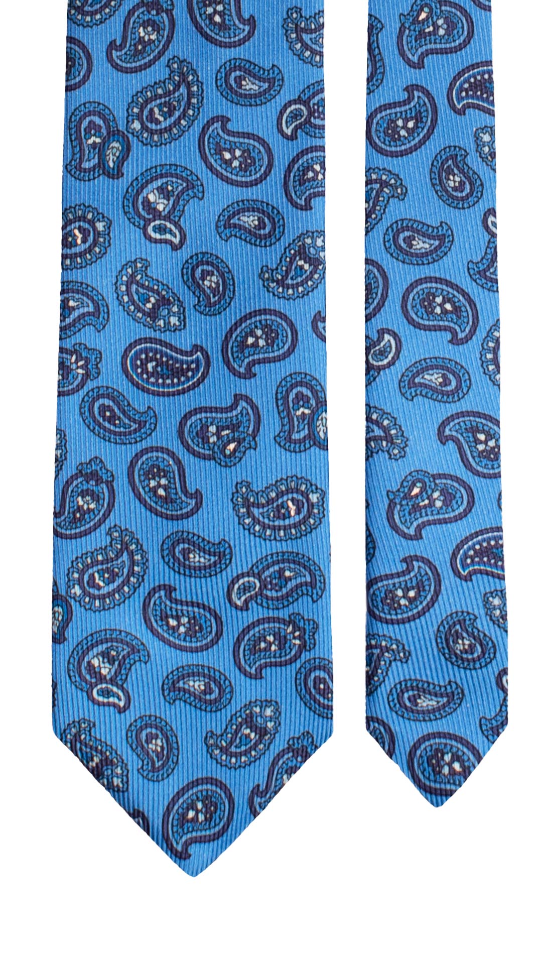 Cravatta in Saia di Seta Bluette Paisley Tono su Tono Blu Bianco SA6 Made in Italy Graffeo Cravatte Pala