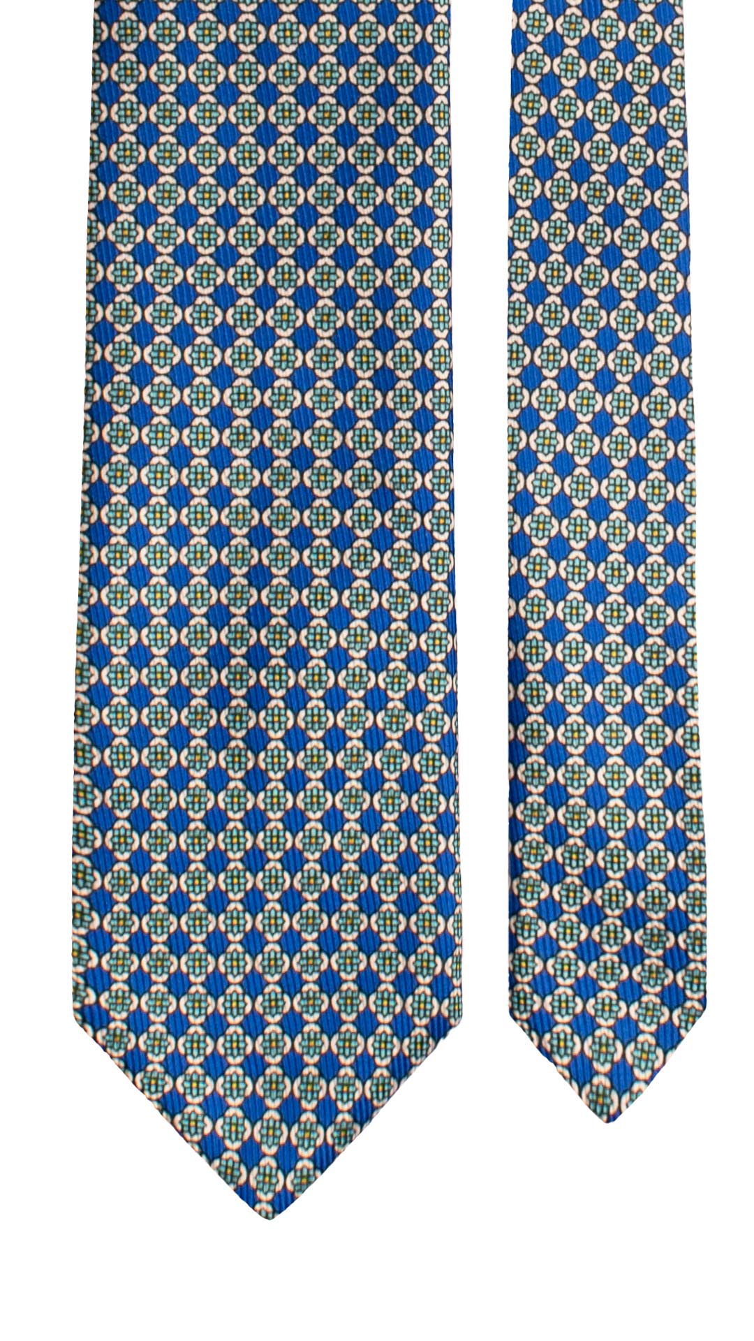 Cravatta in Saia di Seta Bluette a Fiori Bianco Turchese Giallo SA4 Made in Italy Graffeo Cravatte Pala