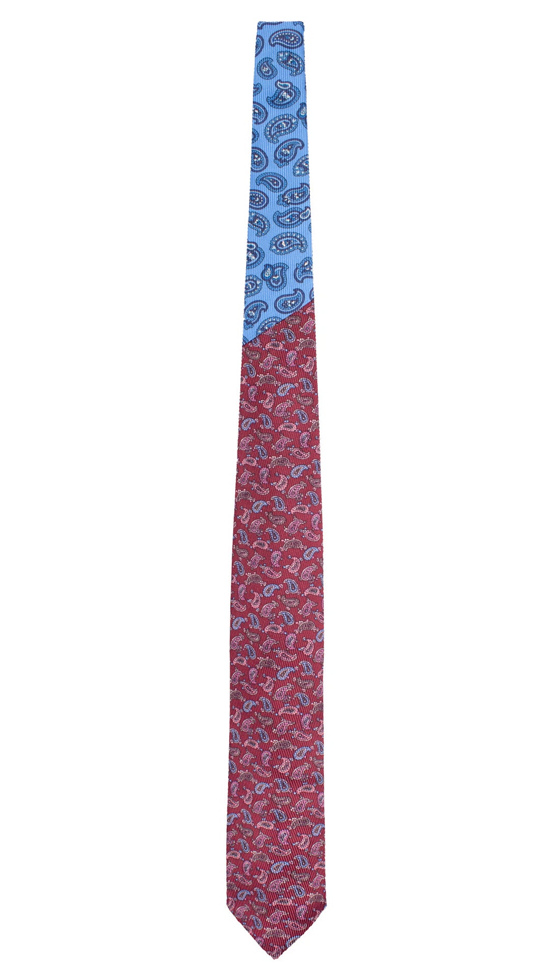 Cravatta in Saia di Seta Bordeaux Paisley Multicolor Nodo in Contrasto Bluette Paisley Tono su Tono Blu Bianco N3497 Made in Italy Graffeo Cravatte Intera