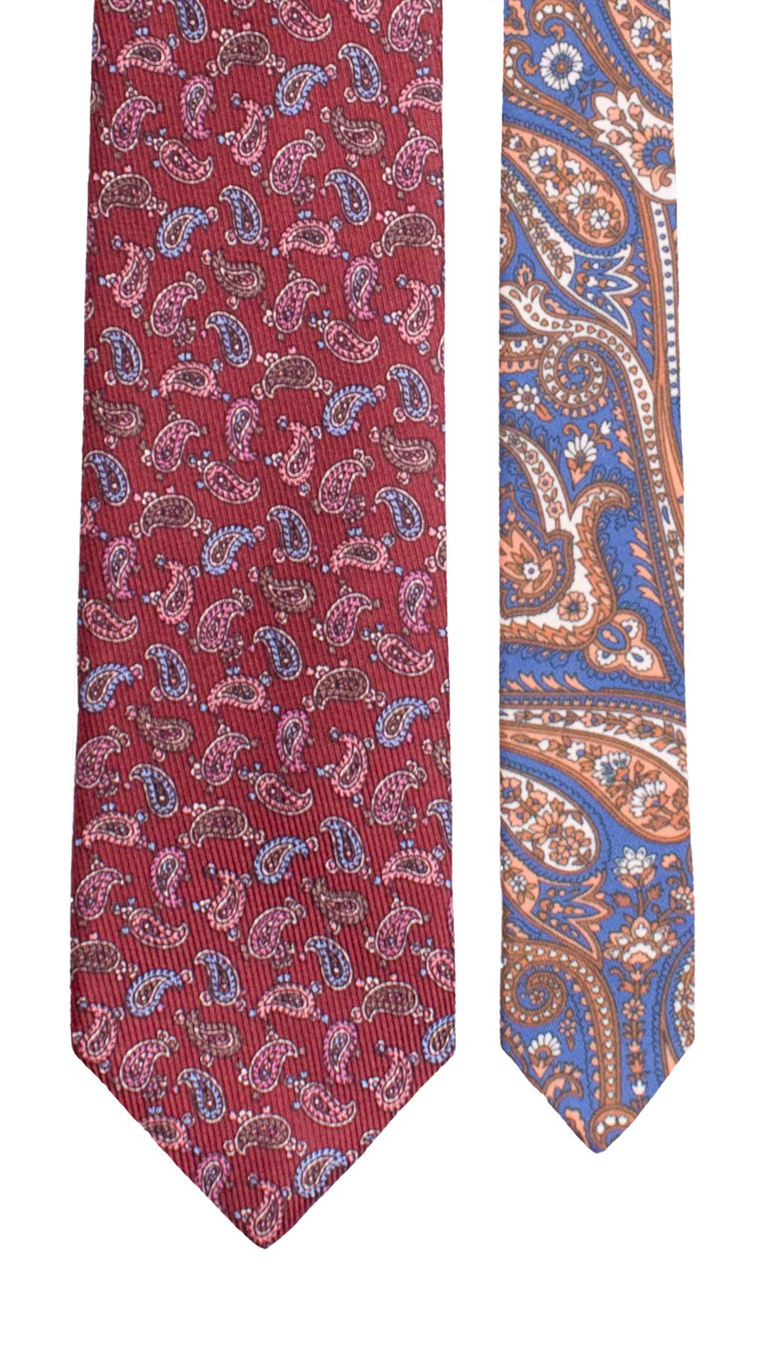 Cravatta in Saia di Seta Bordeaux Paisley Multicolor Nodo in Contrasto Bluette Paisley Tono su Tono Blu Bianco N3497 Made in Italy Graffeo Cravatte Pala