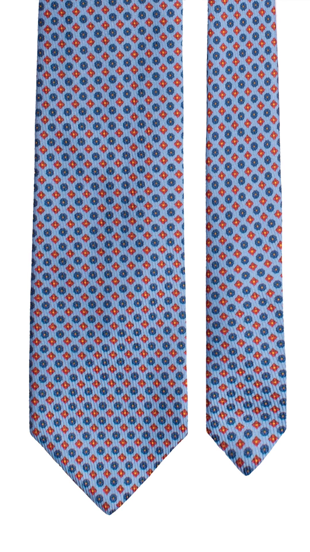 Cravatta in Saia di Seta Celeste Fantasia Arancione Avio Giallo SA72 Made in Italy Graffeo Cravatte Pala