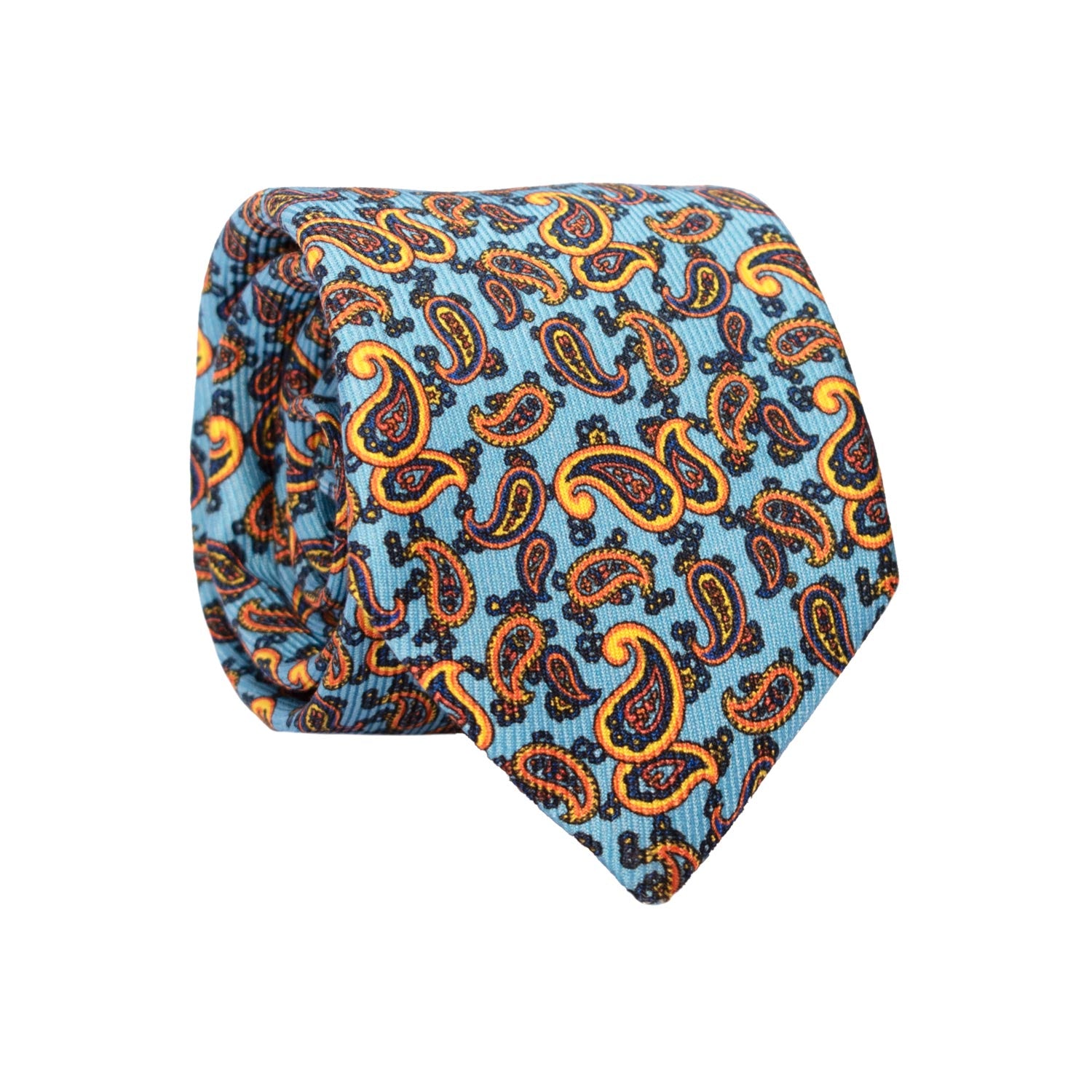 Cravatta in Saia di Seta Celeste Paisley Multicolor SA7 Made in Italy Graffeo Cravatte Rotolo