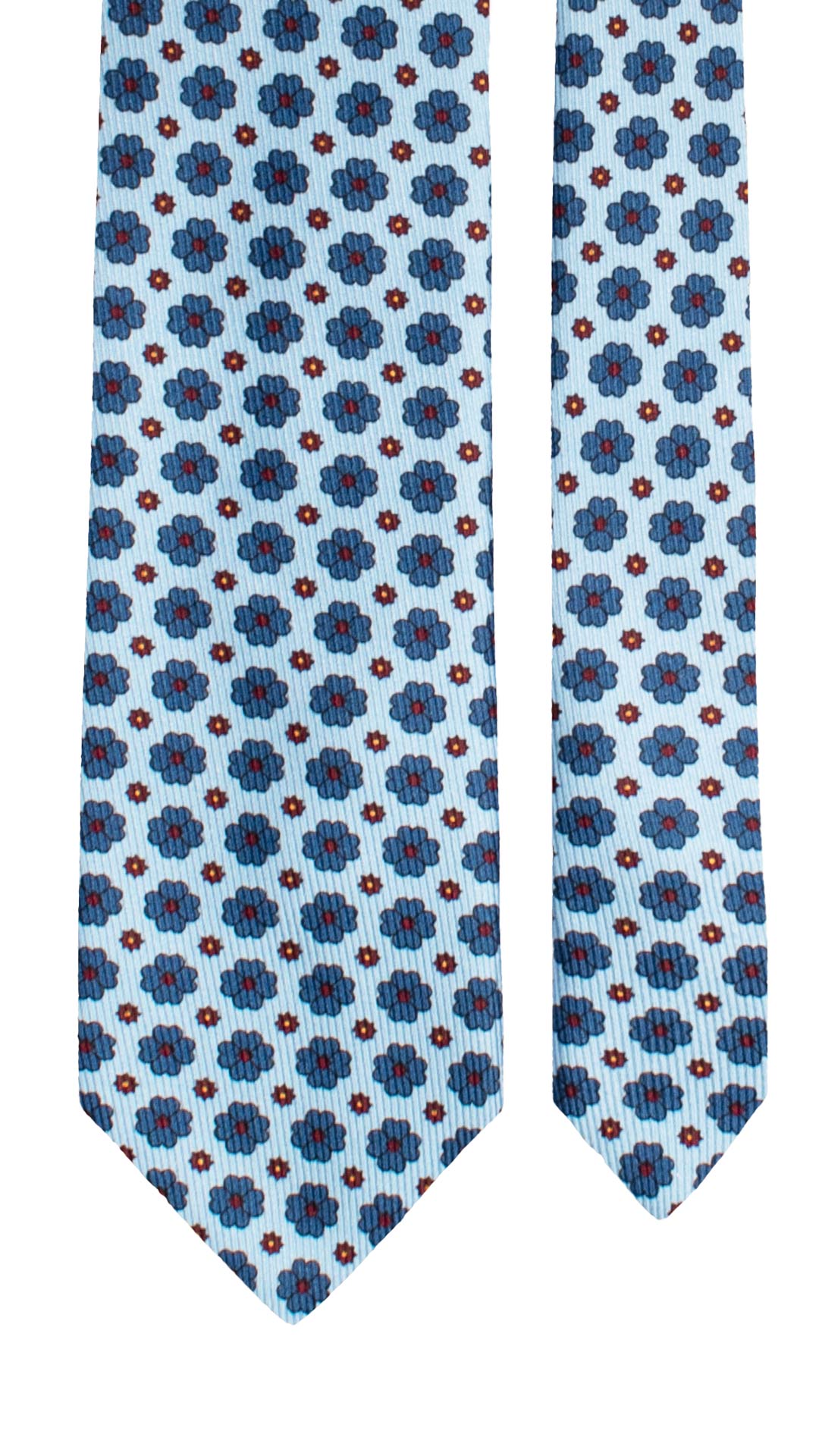 Cravatta in Saia di Seta Celeste a Fiori Blu Navy Bordeaux Arancione SA21 Made in Italy Graffeo Cravatte Pala