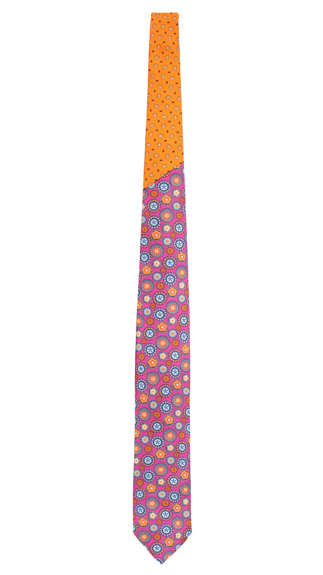 Cravatta in Saia di Seta Fucsia a Fiori Multicolor Nodo in Contrasto Arancione Fluo Paisley Blu Giallo Bianco N3500 Made in Italy Graffeo Cravatte Intera
