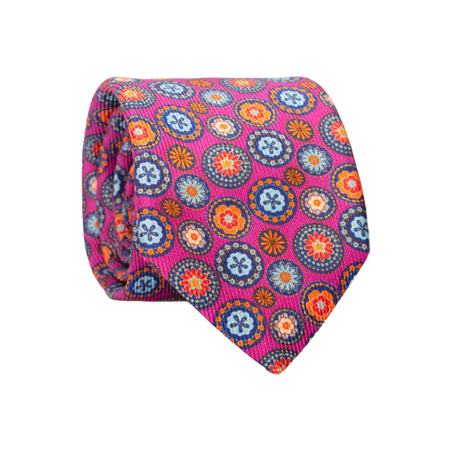 Cravatta in Saia di Seta Fucsia a Fiori Multicolor SA19 Made in Italy Graffeo Cravatte Rotolo