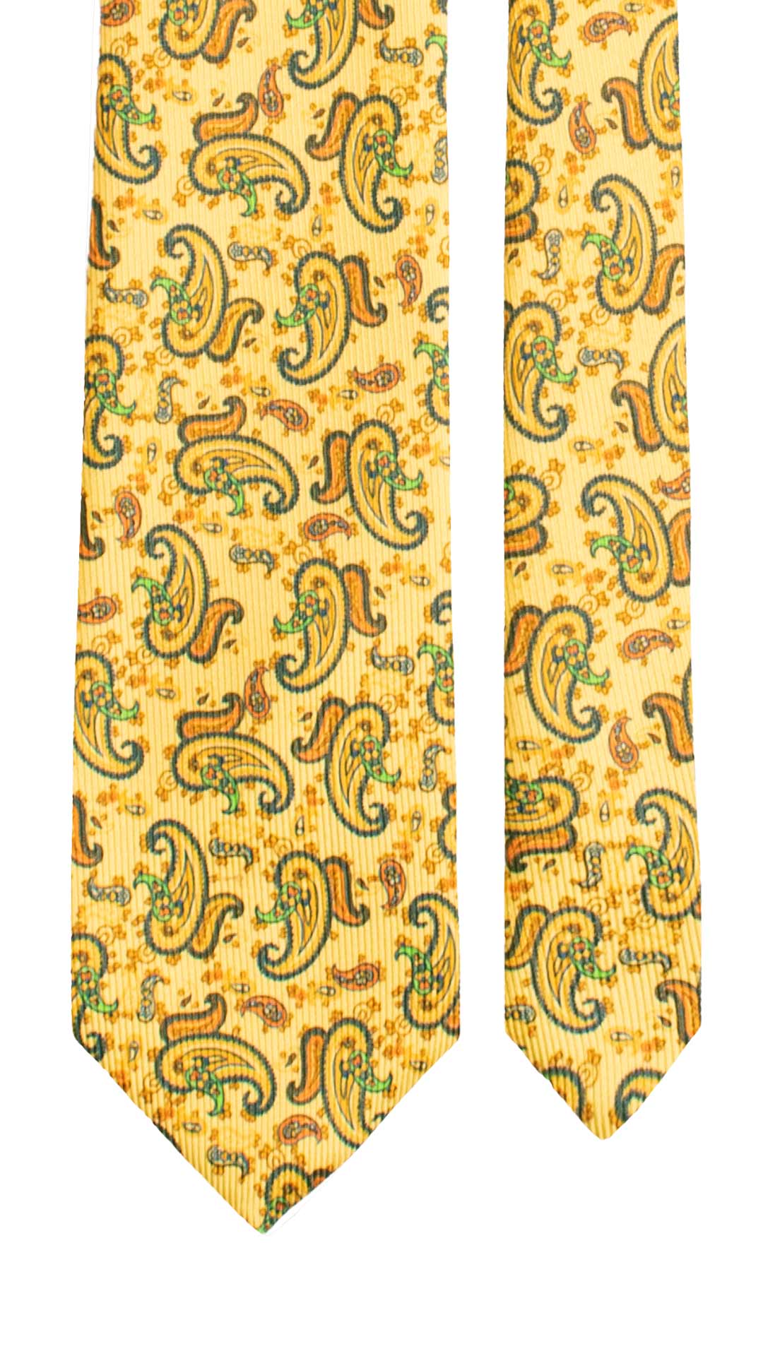 Cravatta in Saia di Seta Gialla Paisley Arancione Verde Blu SA35 Made in Italy Graffeo Cravatte Pala